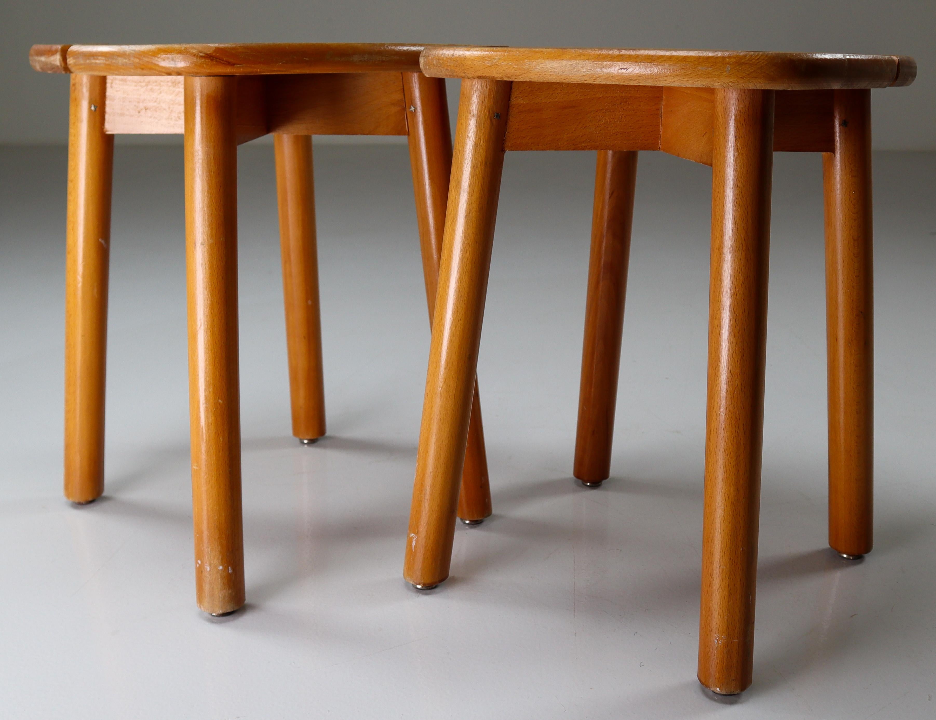 Pine Pair of Two Stools by Pierre Gautier-Delaye Coffee Bean Model, France, 1960s