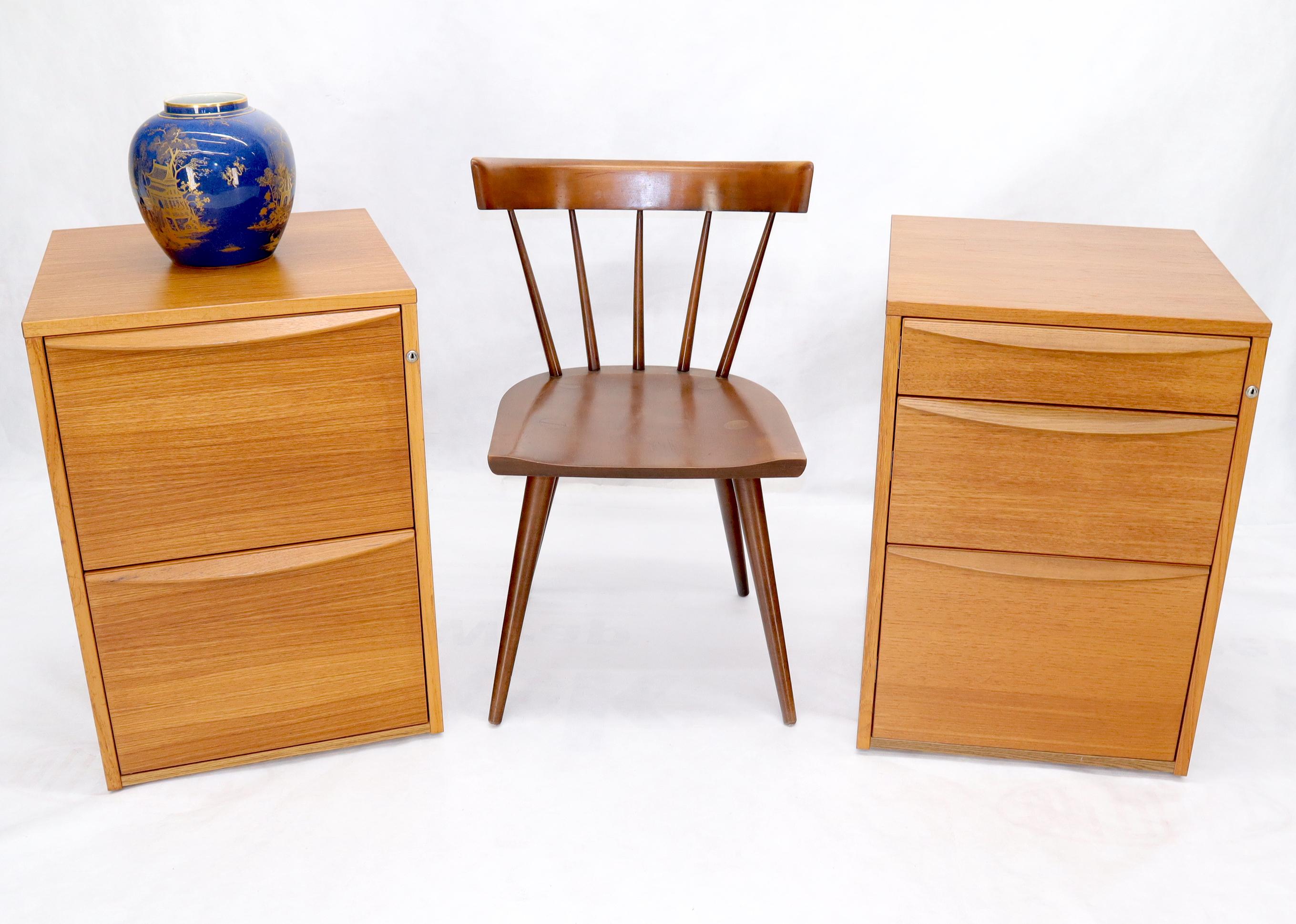 20th Century Pair of Two Teak 3 and 2-Drawer File Cabinet Pedestals