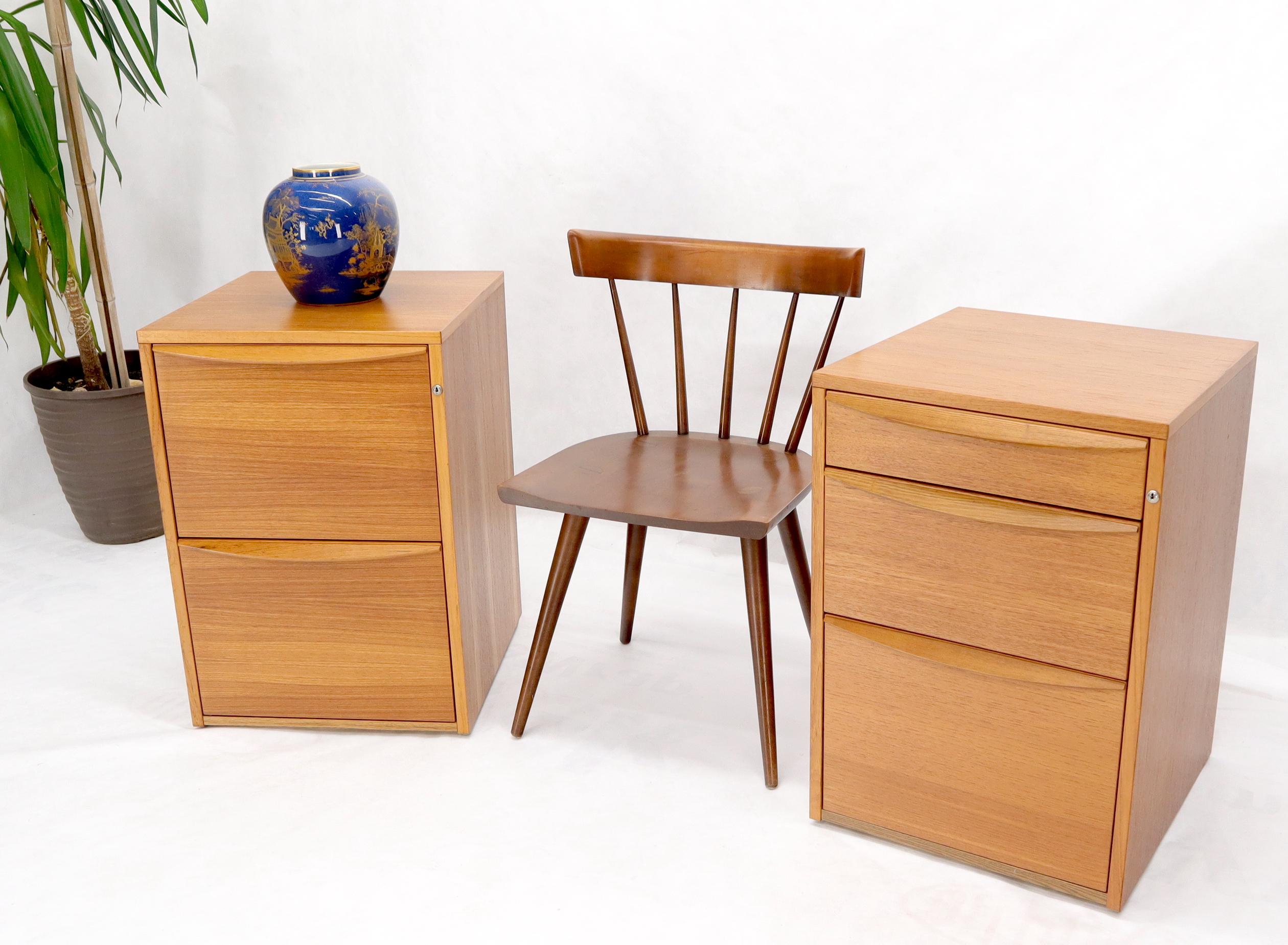 Pair of Two Teak 3 and 2-Drawer File Cabinet Pedestals 1