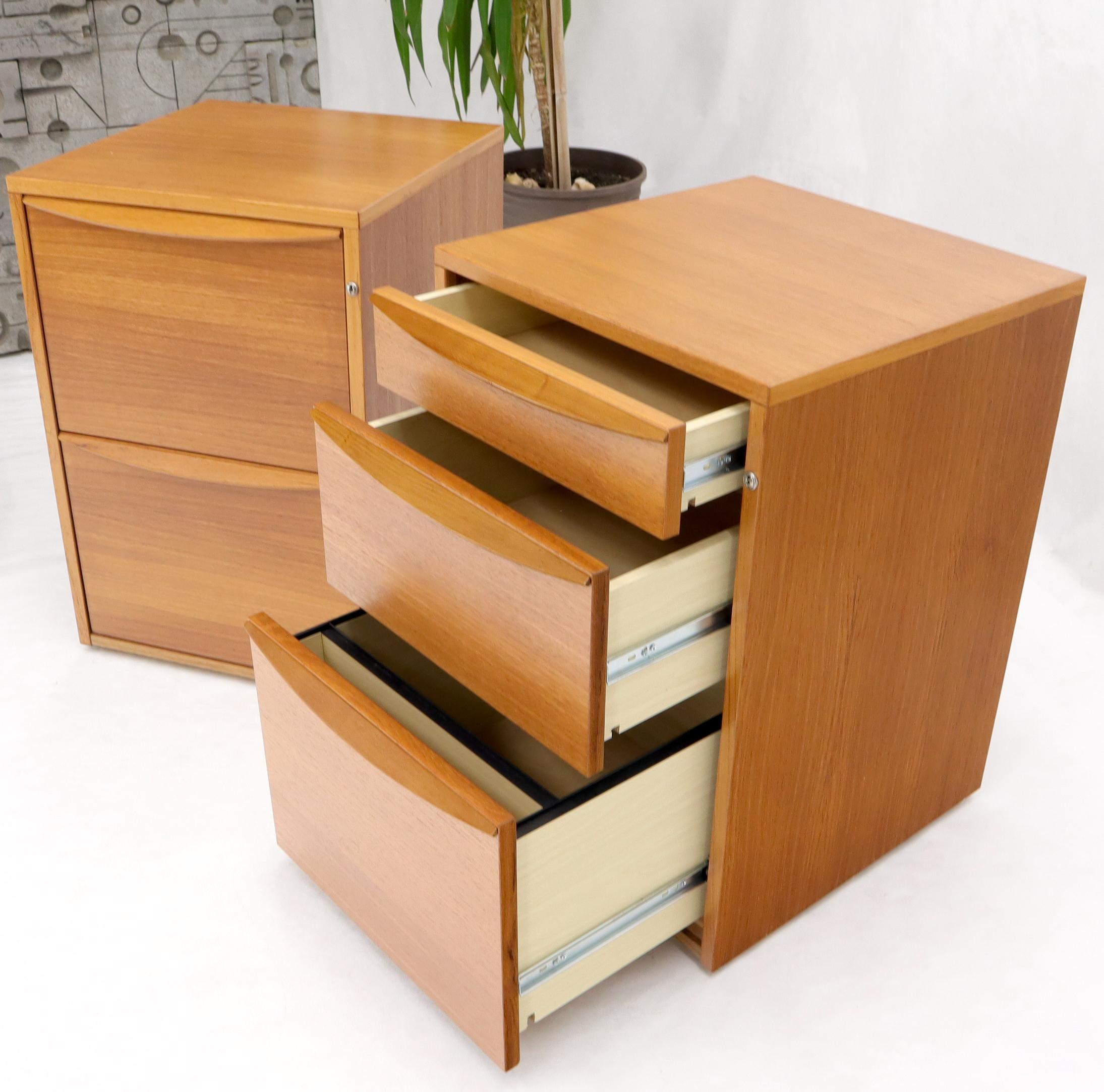 Mid-Century Modern Pair of Two Teak 3 and 2-Drawer File Cabinet Pedestals