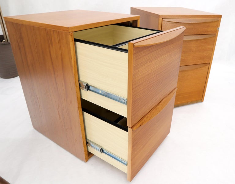 Pair of Two Teak 3 and 2Drawer File Pedestals at 1stDibs