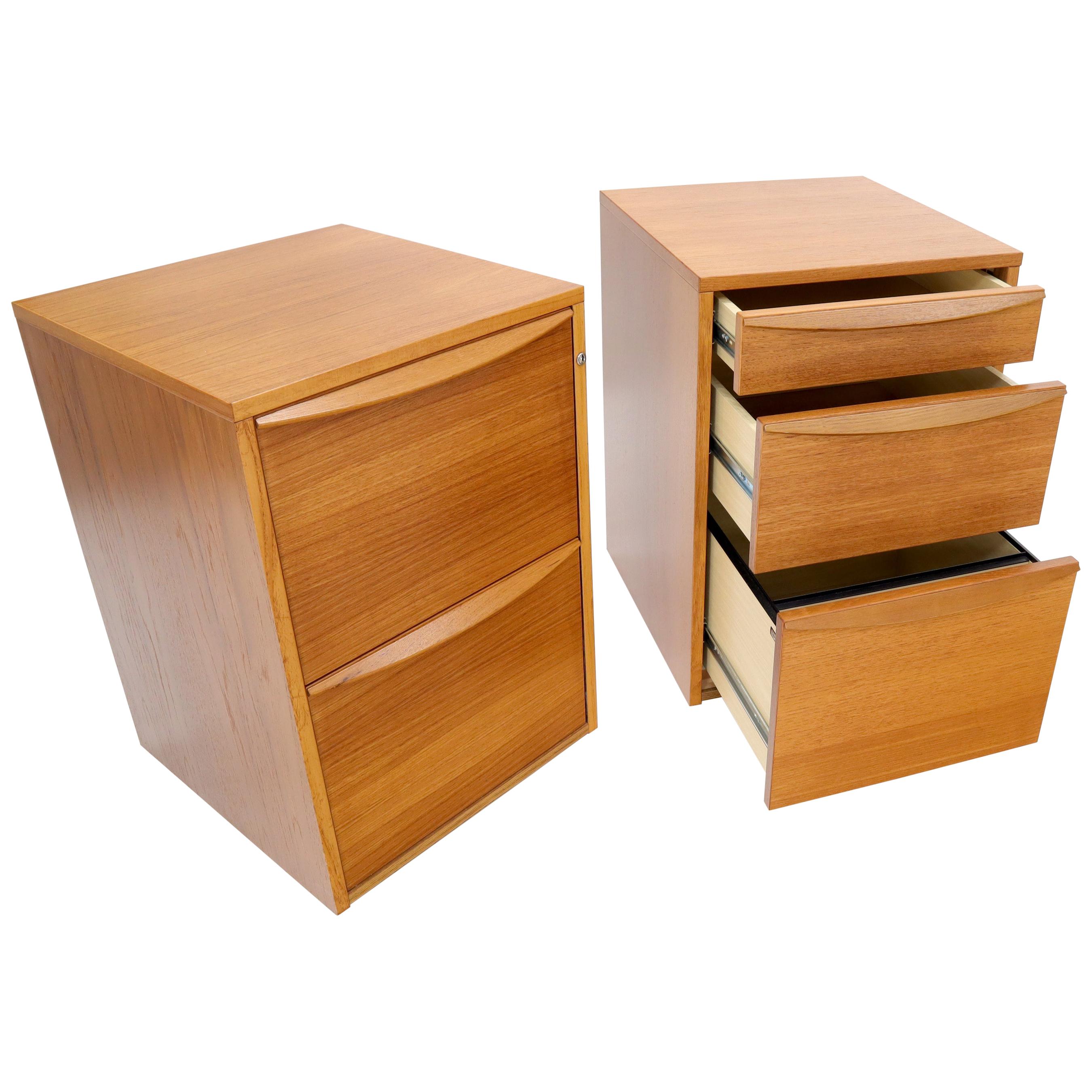 Pair of Two Teak 3 and 2-Drawer File Cabinet Pedestals