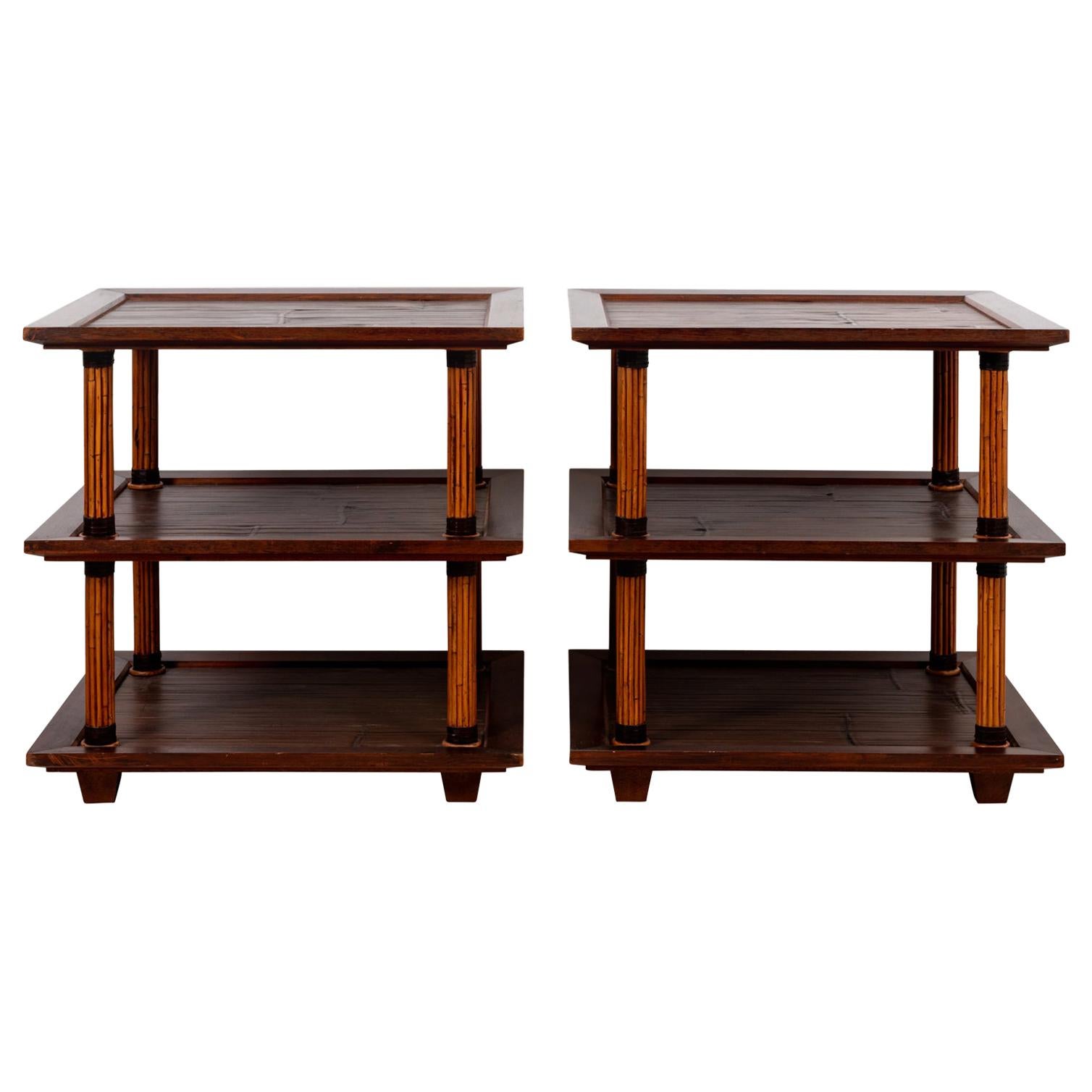 Pair of Two Tier Bamboo Tables