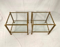 Pair of Two-Tier Brass and Glass End Tables