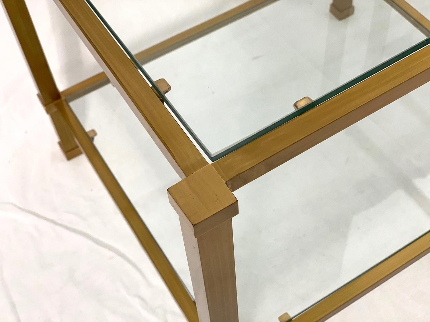 Late 20th Century Pair of Two-Tier Brass and Glass End Tables For Sale