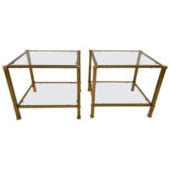 Pair of Two-Tier Brass and Glass End Tables