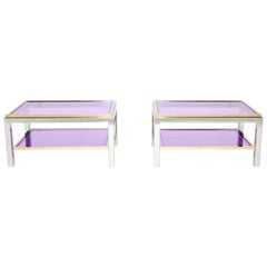 Paire de tables d'extrémité en laiton et chrome à deux niveaux Willy Rizzo Flaminia, 1970