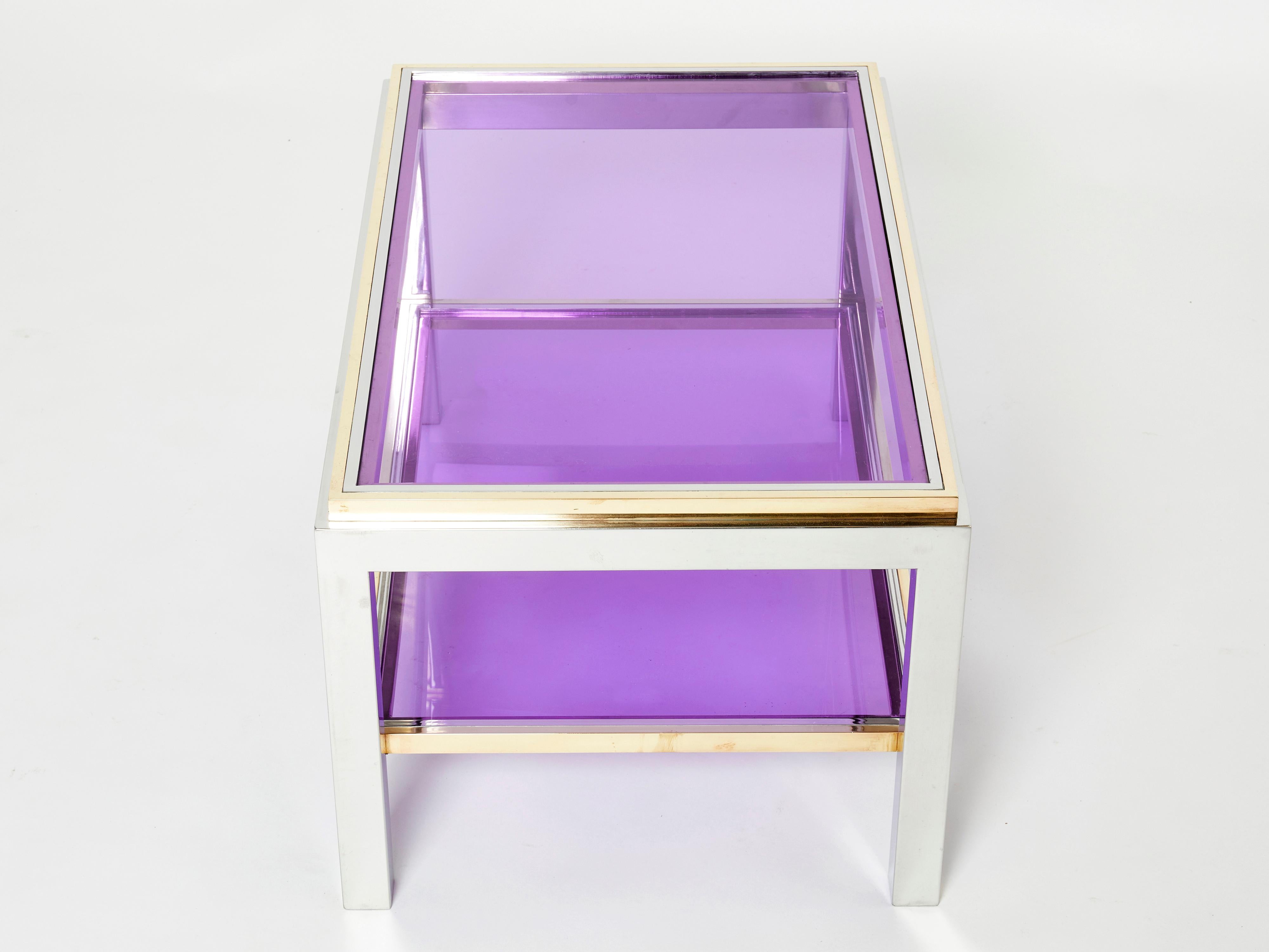 Pair of Two-Tier Brass Chrome End Tables Willy Rizzo Flaminia, 1970s 2