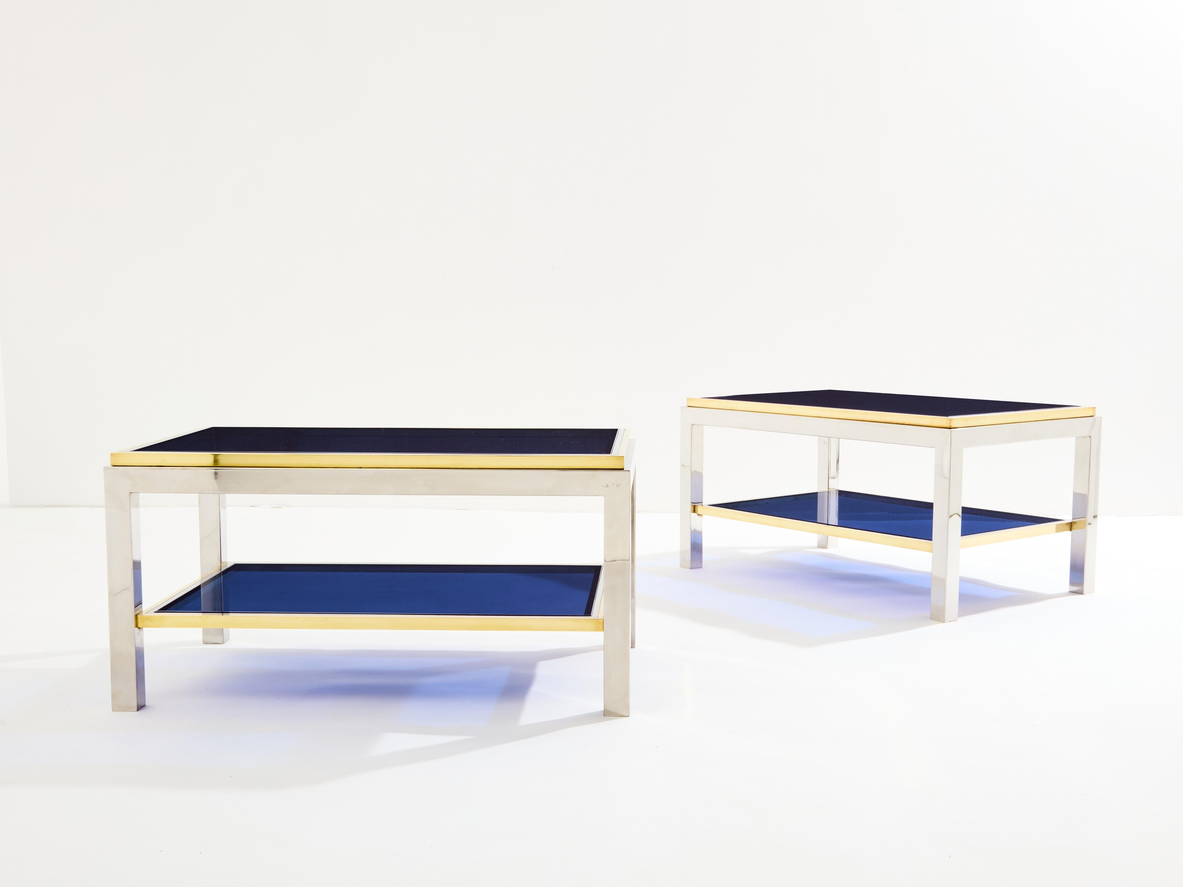 Paire de tables d'appoint à deux niveaux en laiton et chrome Willy Rizzo Flaminia 1970 en vente 3