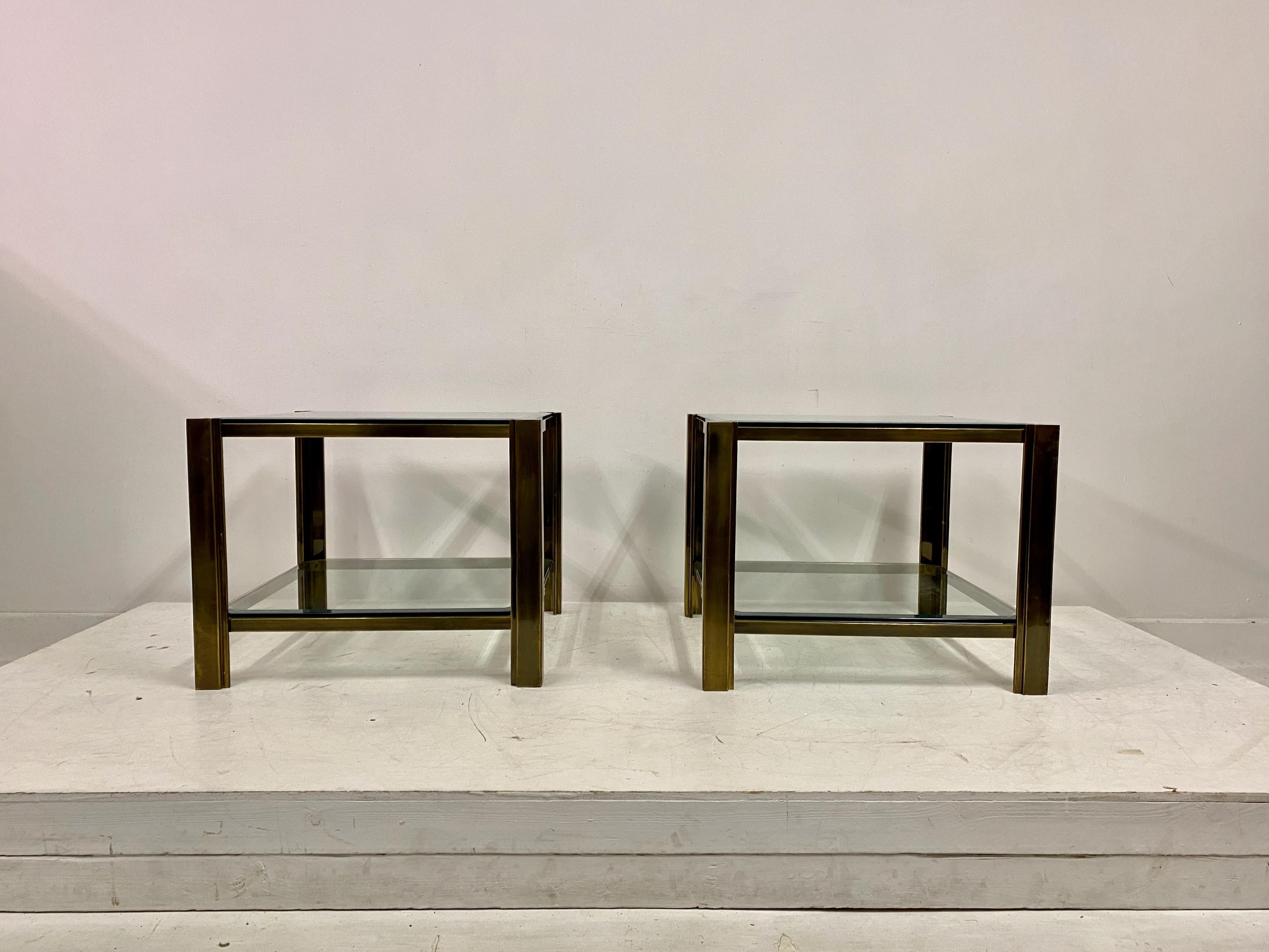 20th Century Pair Of Two Tier Brass Side Tables