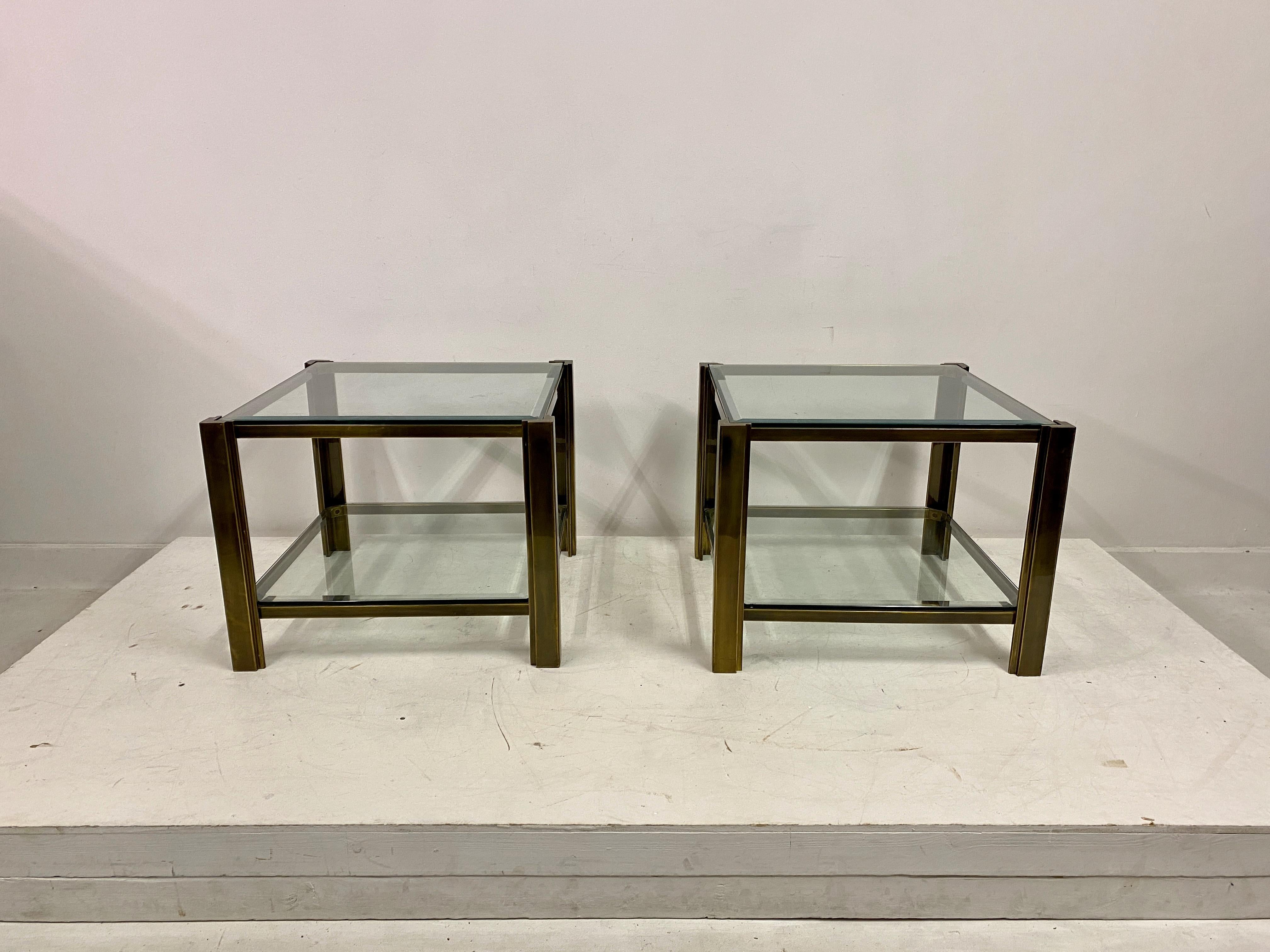 Bronze Pair Of Two Tier Brass Side Tables