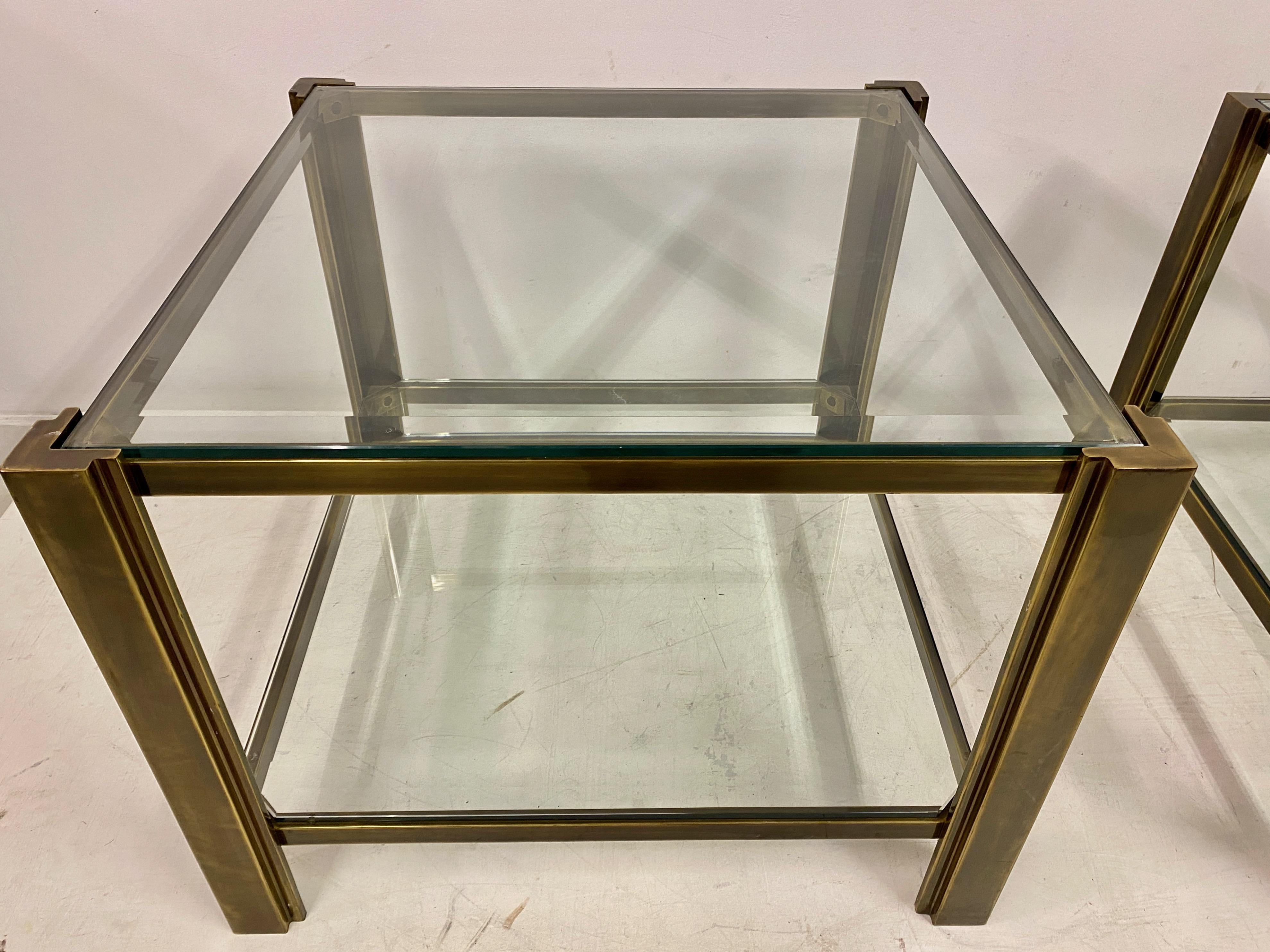 Pair Of Two Tier Brass Side Tables 1