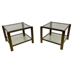 Vintage Pair Of Two Tier Brass Side Tables