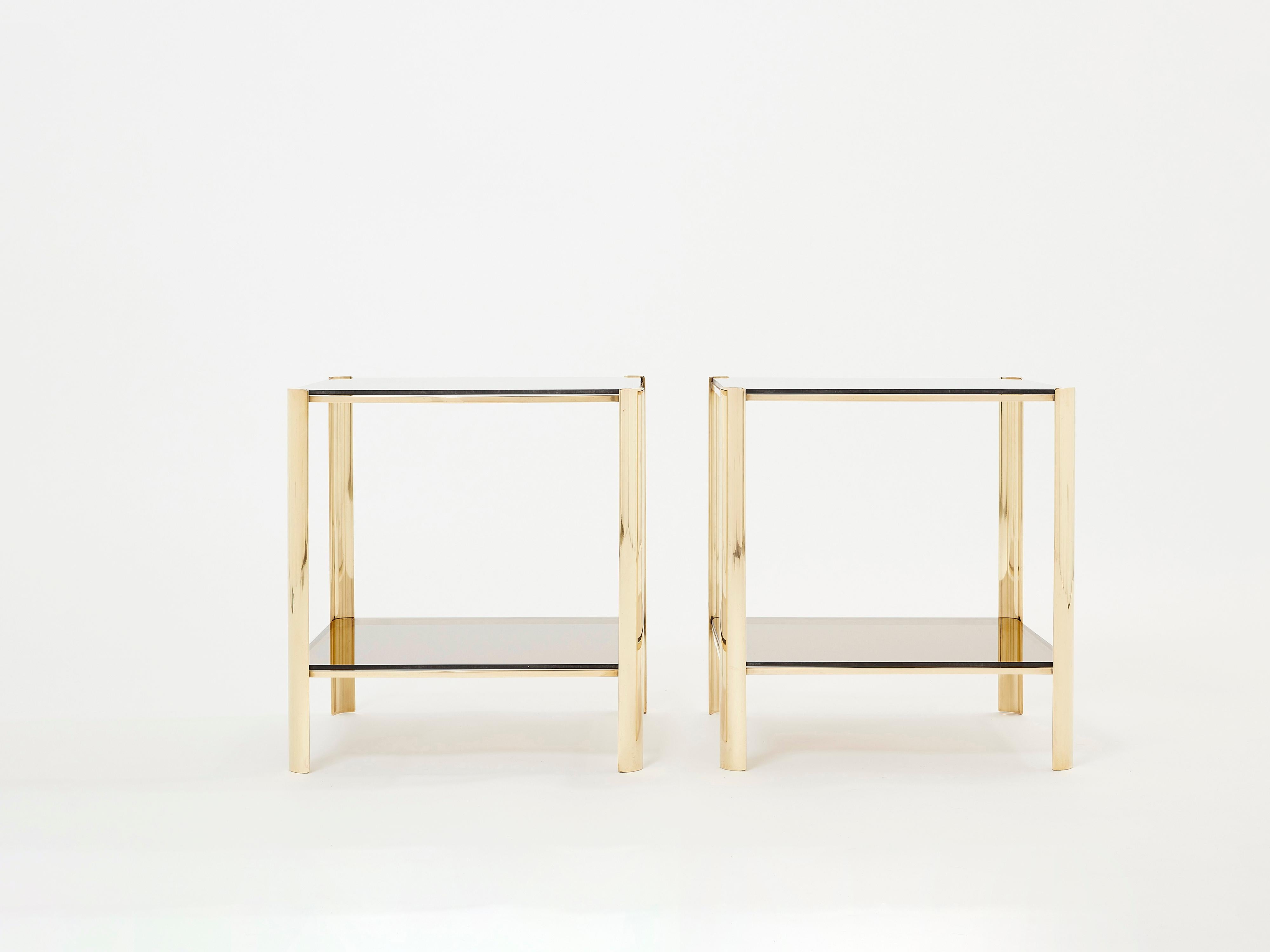 Pair of Two-Tier Bronze End Tables by Jacques Quinet for Broncz, 1960s For Sale 4