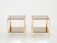 Pair of Two-Tier Bronze End Tables by Jacques Quinet for Broncz, 1960s