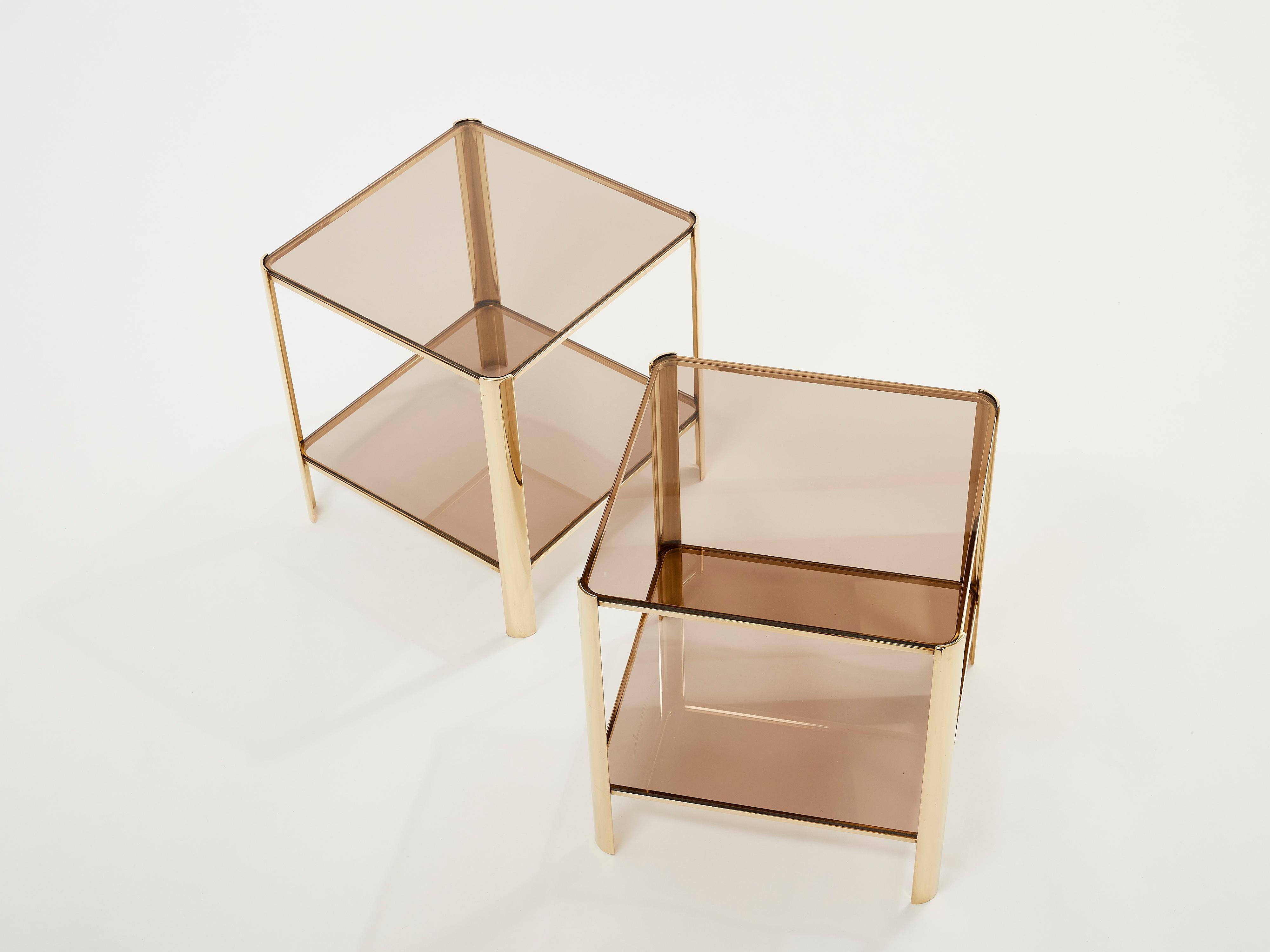 Pair of Two-Tier Bronze End Tables by Jacques Quinet for Broncz, 1960s For Sale 1