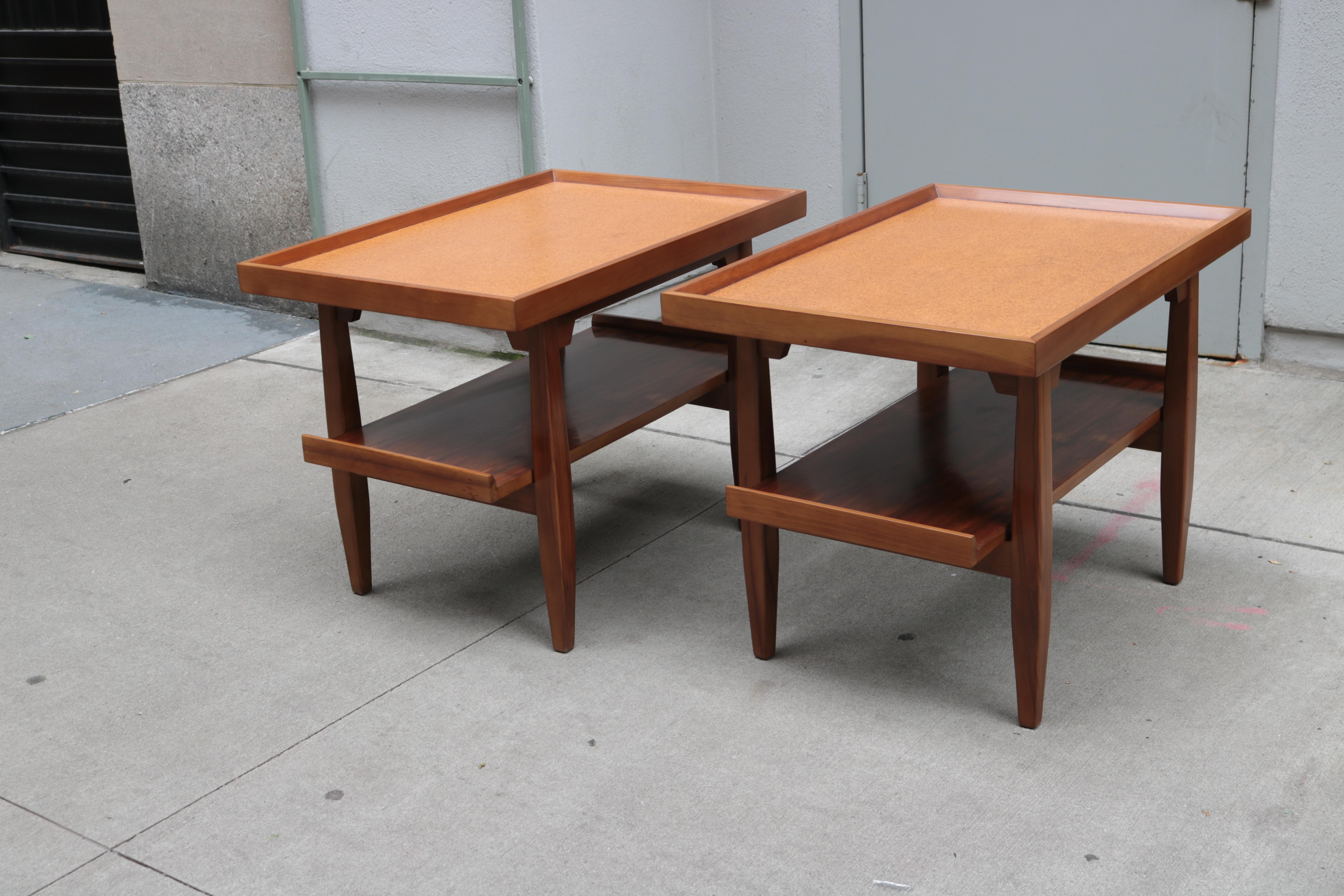Pair of Two-Tier Cork Top Side Tables 3