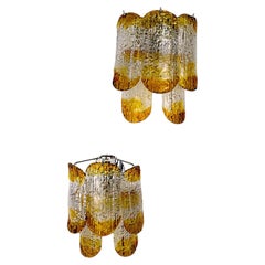 Pair of Two-Tier Mazzega Murano Wall Sconces, Orange Frosted Glass, Italy, 1960s
