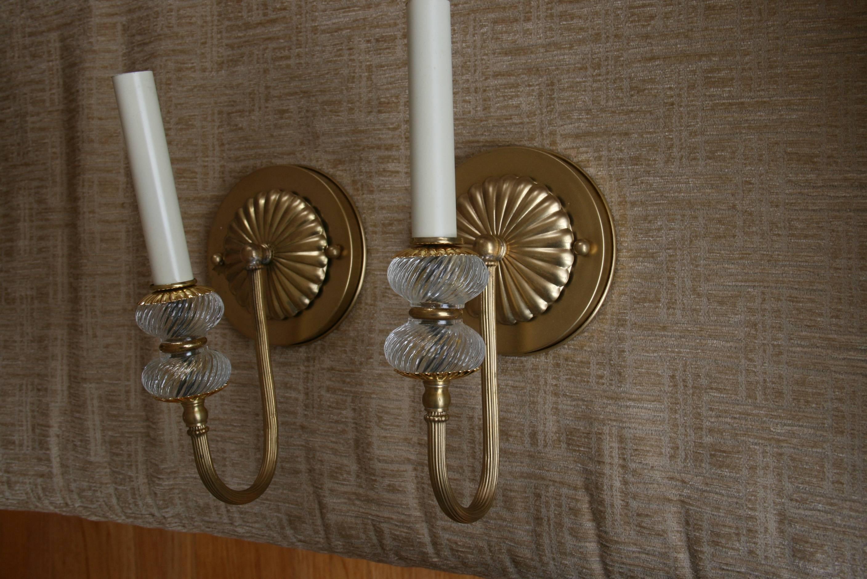 Pair of Two-Tier Mid Century Glass Single Arm Sconces 2