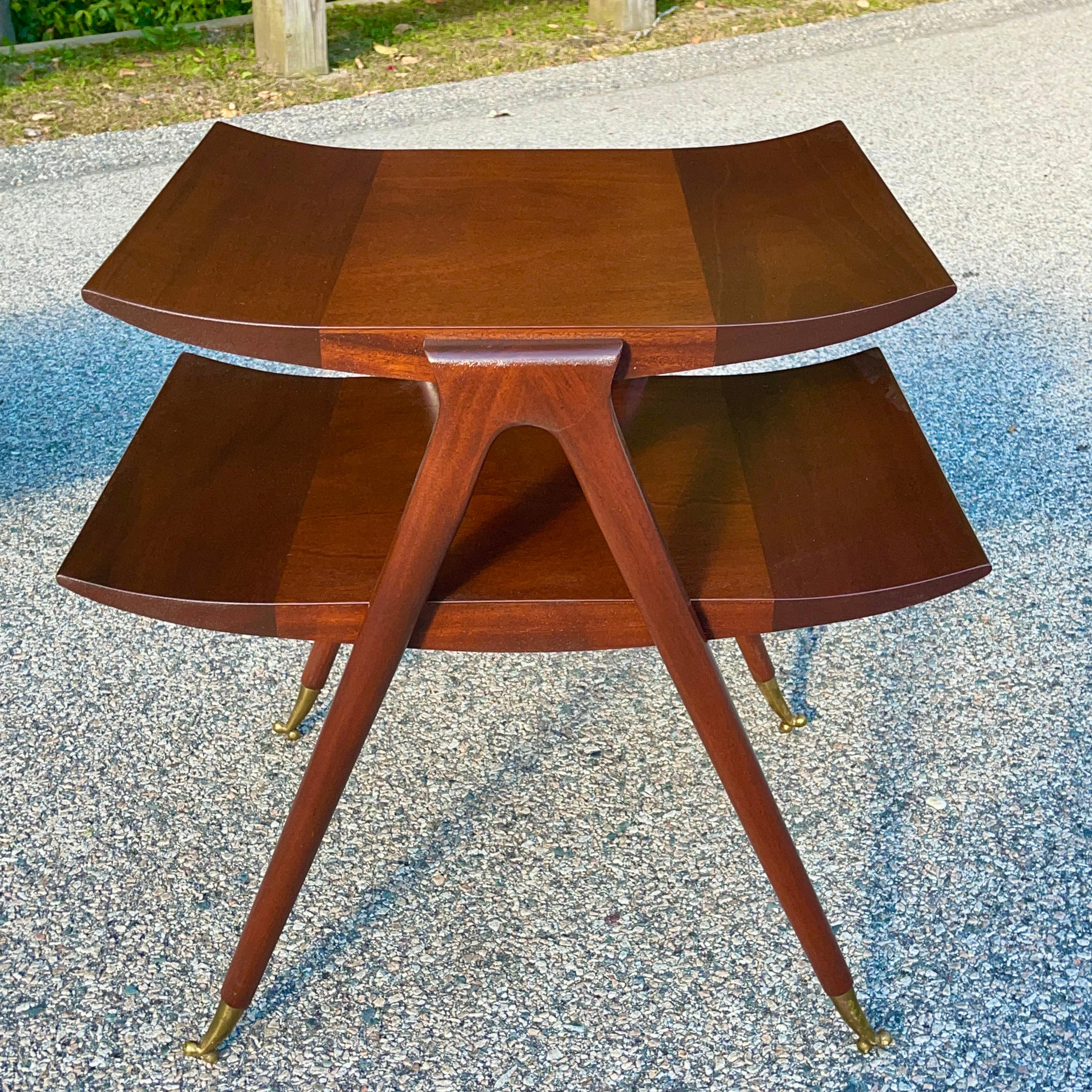 Mid-Century Modern Pair of Two Tier Side Tables in the Style of Ico Parisi