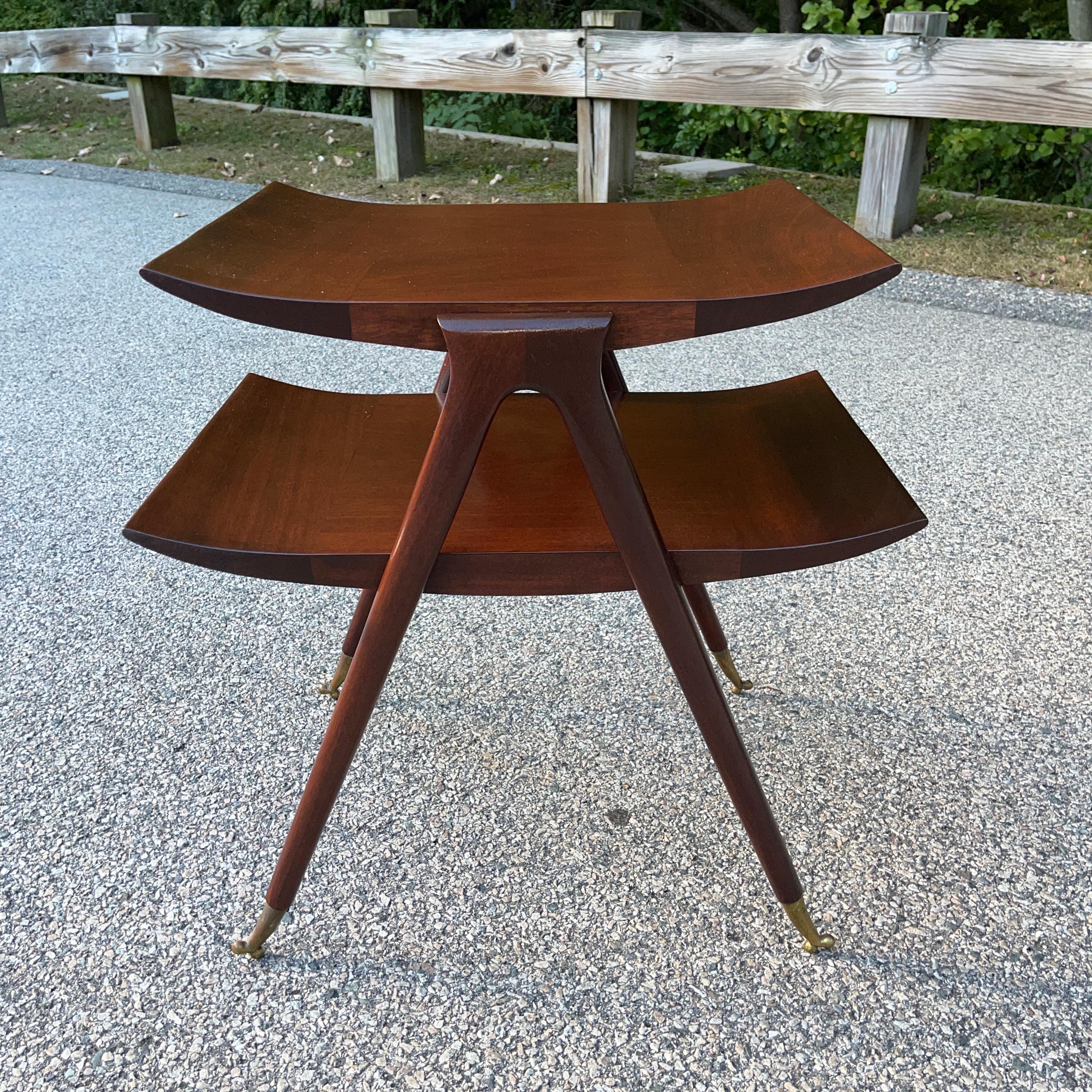 Brass Pair of Two Tier Side Tables in the Style of Ico Parisi