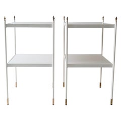 Vintage Pair of Two-Tier White Side Tables with Brass Ornaments, 1960s