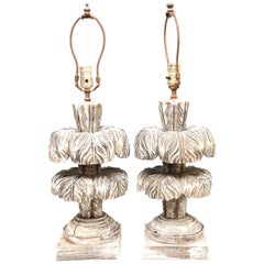 Pair of Two-Tier Wooden Palm Lamps