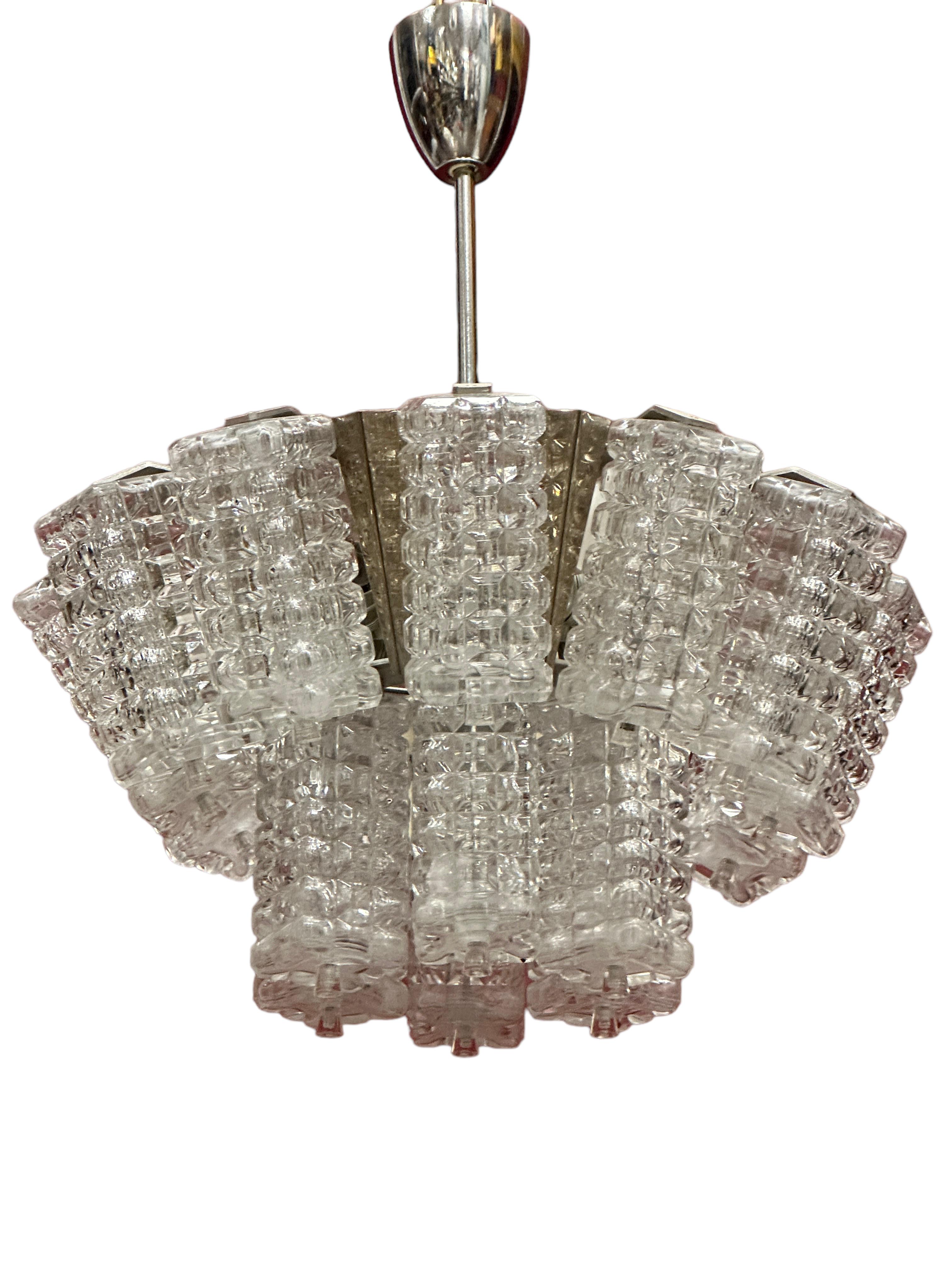 Pair of Two Tiered Glass Cube Chandelier by Austrolux, Austria, 1960s For Sale 3