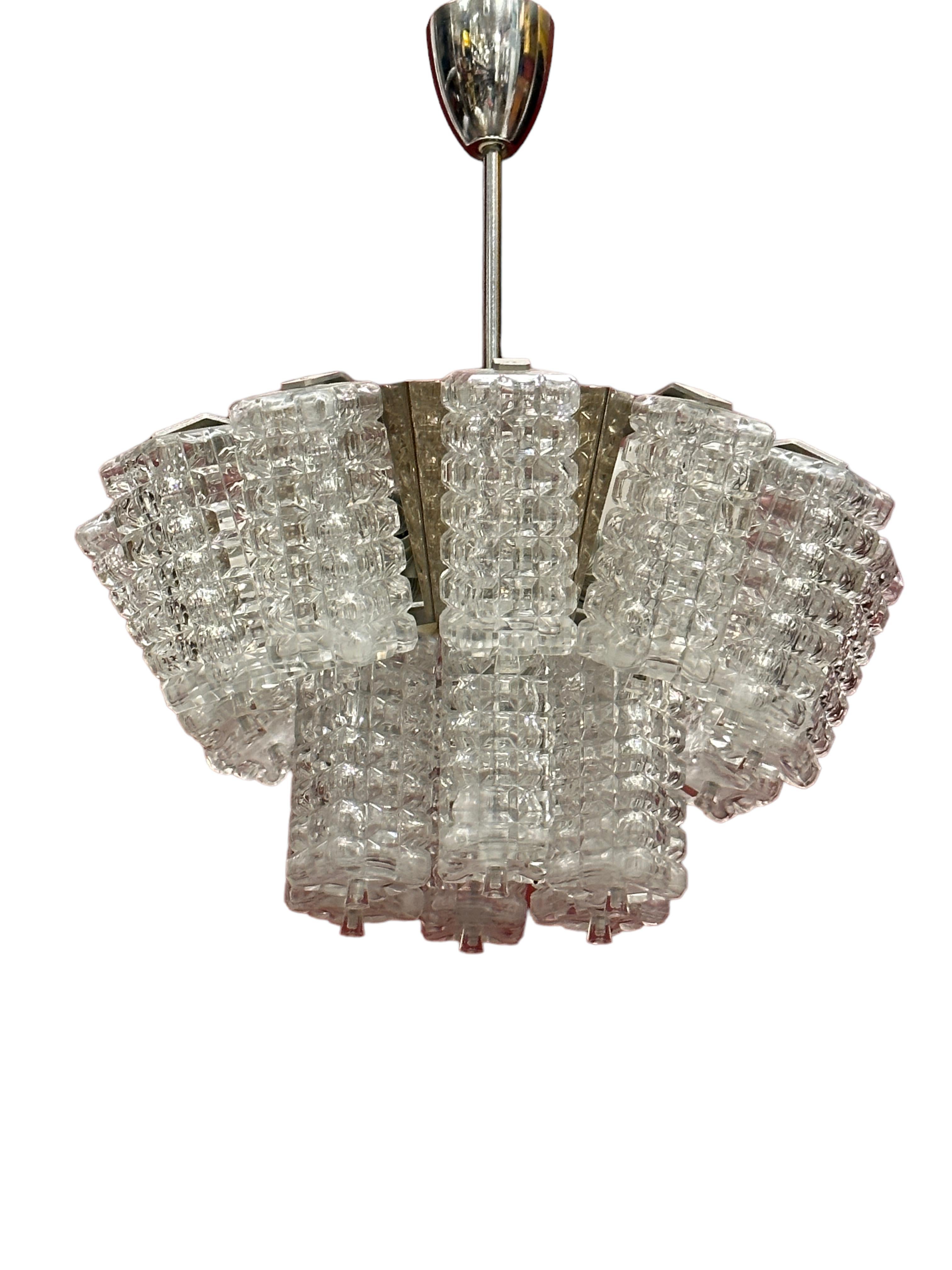 Pair of Two Tiered Glass Cube Chandelier by Austrolux, Austria, 1960s For Sale 4