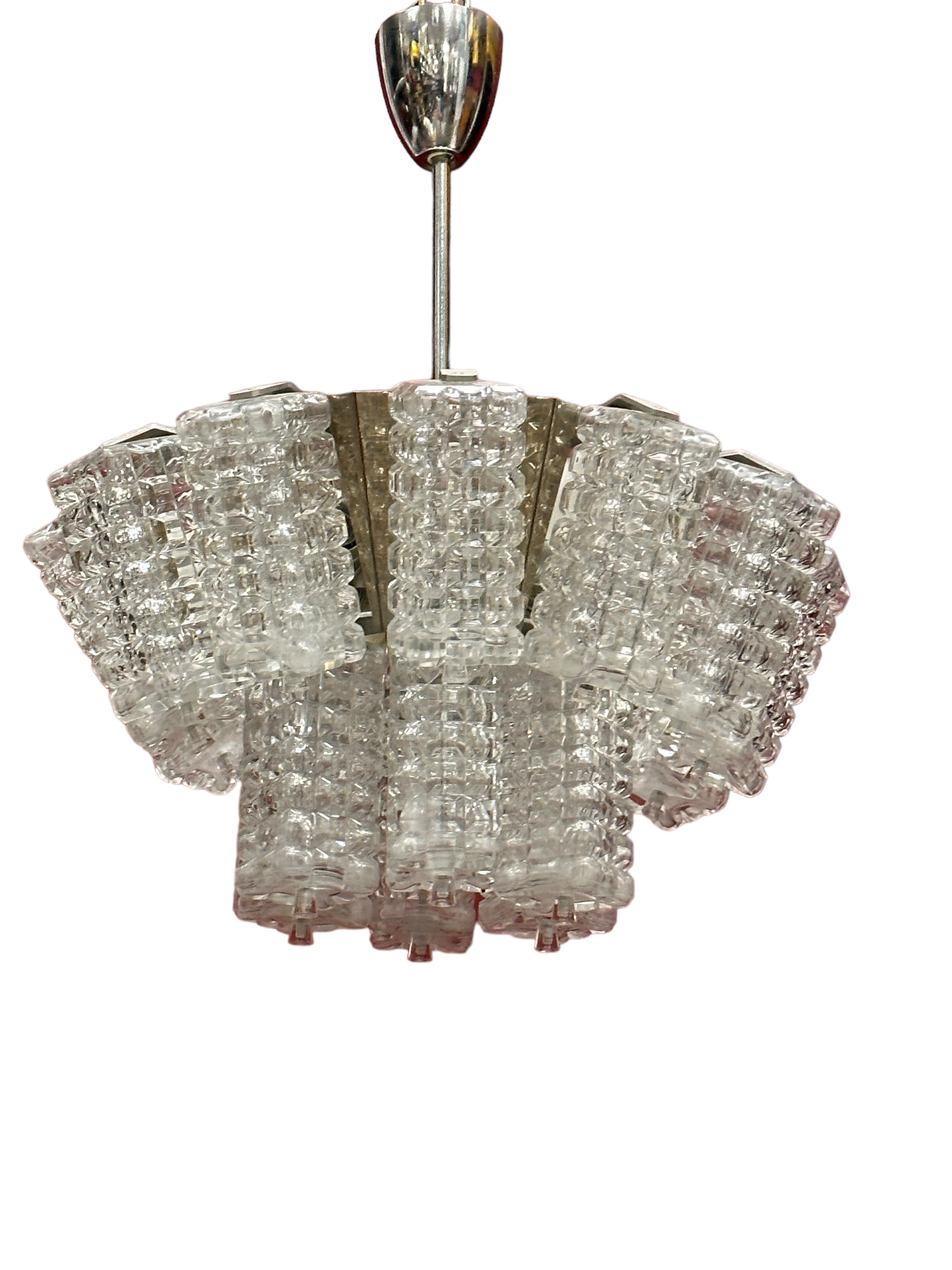Pair of Two Tiered Glass Cube Chandelier by Austrolux, Austria, 1960s For Sale 5