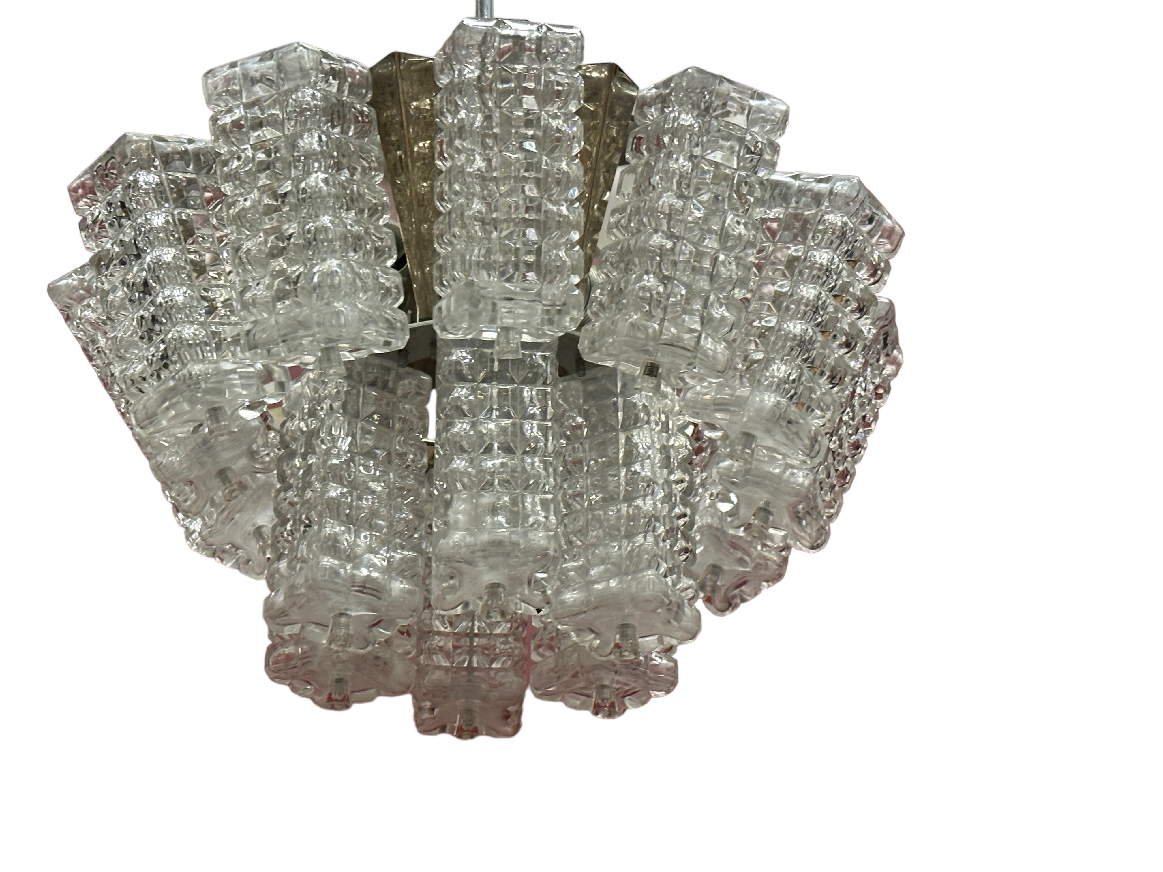 Pair of Two Tiered Glass Cube Chandelier by Austrolux, Austria, 1960s For Sale 6