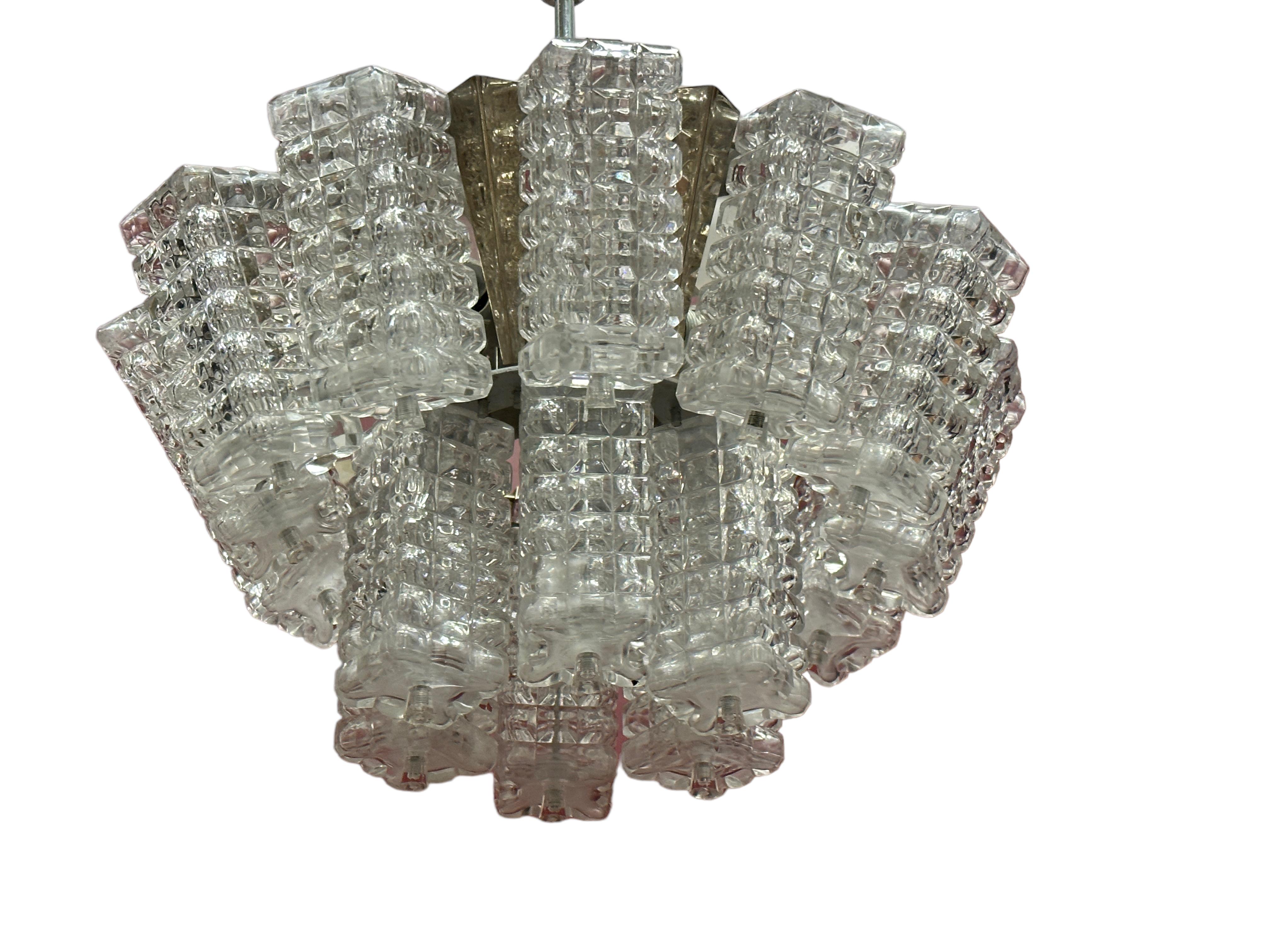 Pair of Two Tiered Glass Cube Chandelier by Austrolux, Austria, 1960s For Sale 7