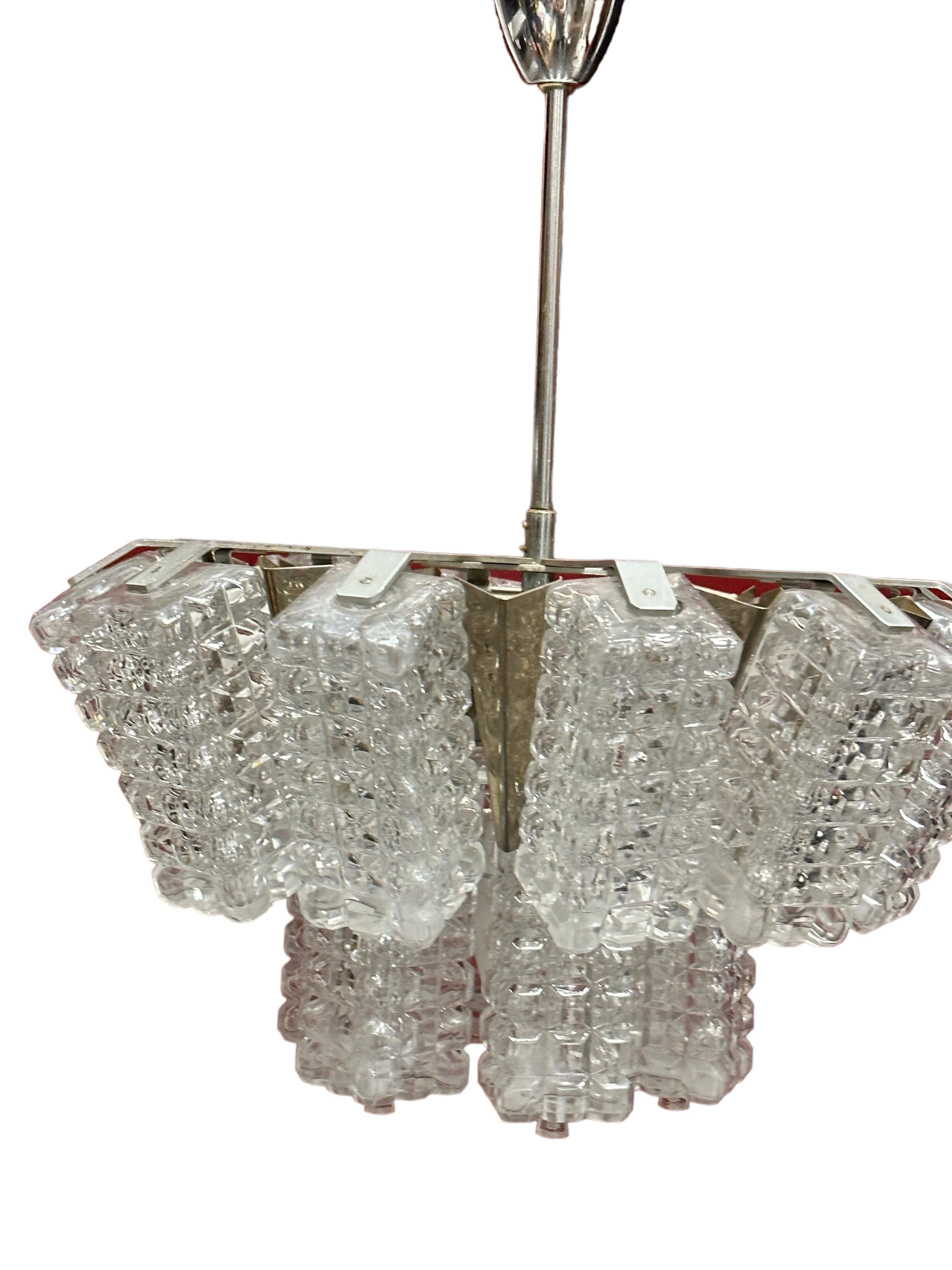 Pair of Two Tiered Glass Cube Chandelier by Austrolux, Austria, 1960s For Sale 8