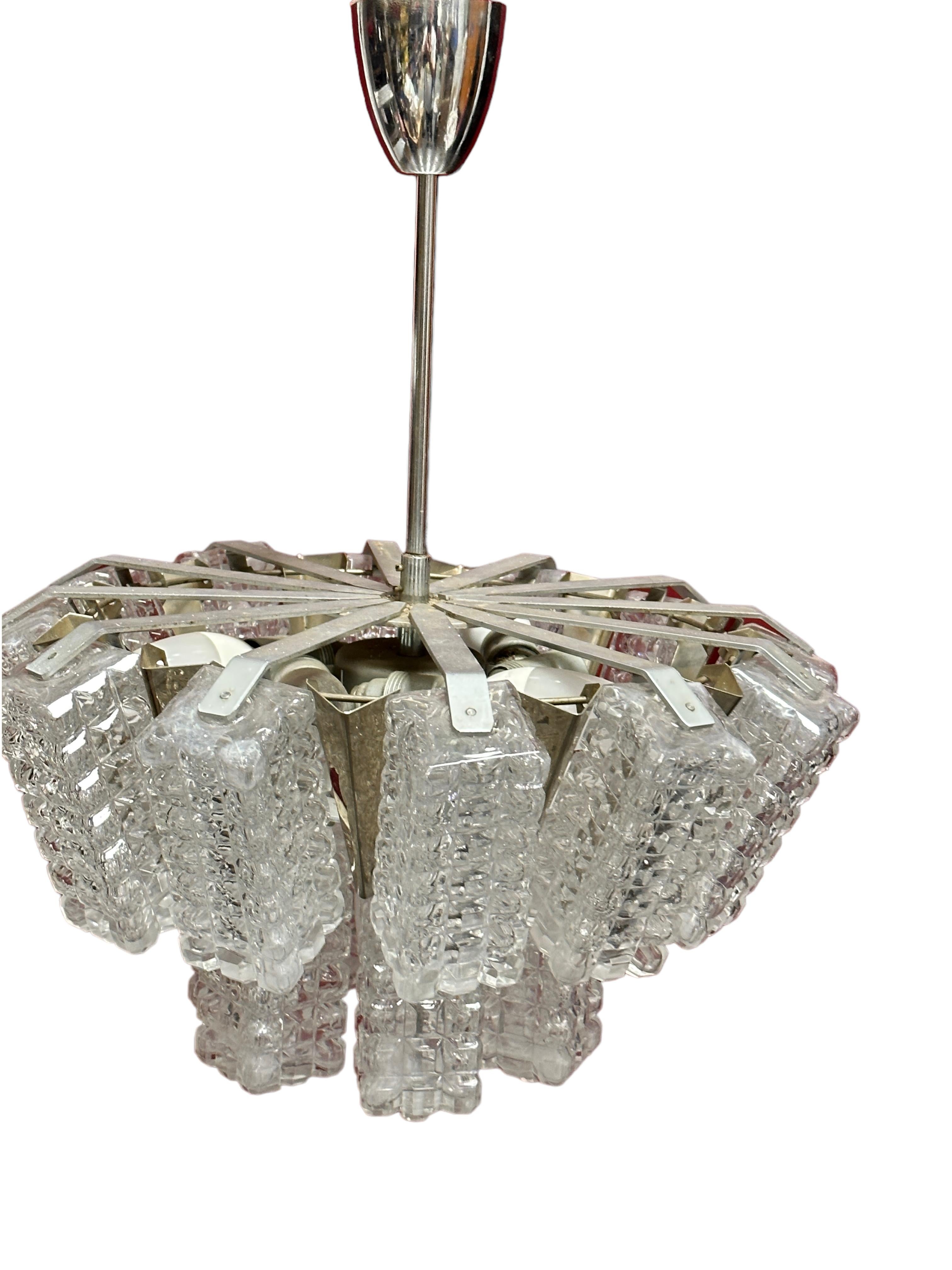 Pair of Two Tiered Glass Cube Chandelier by Austrolux, Austria, 1960s For Sale 9