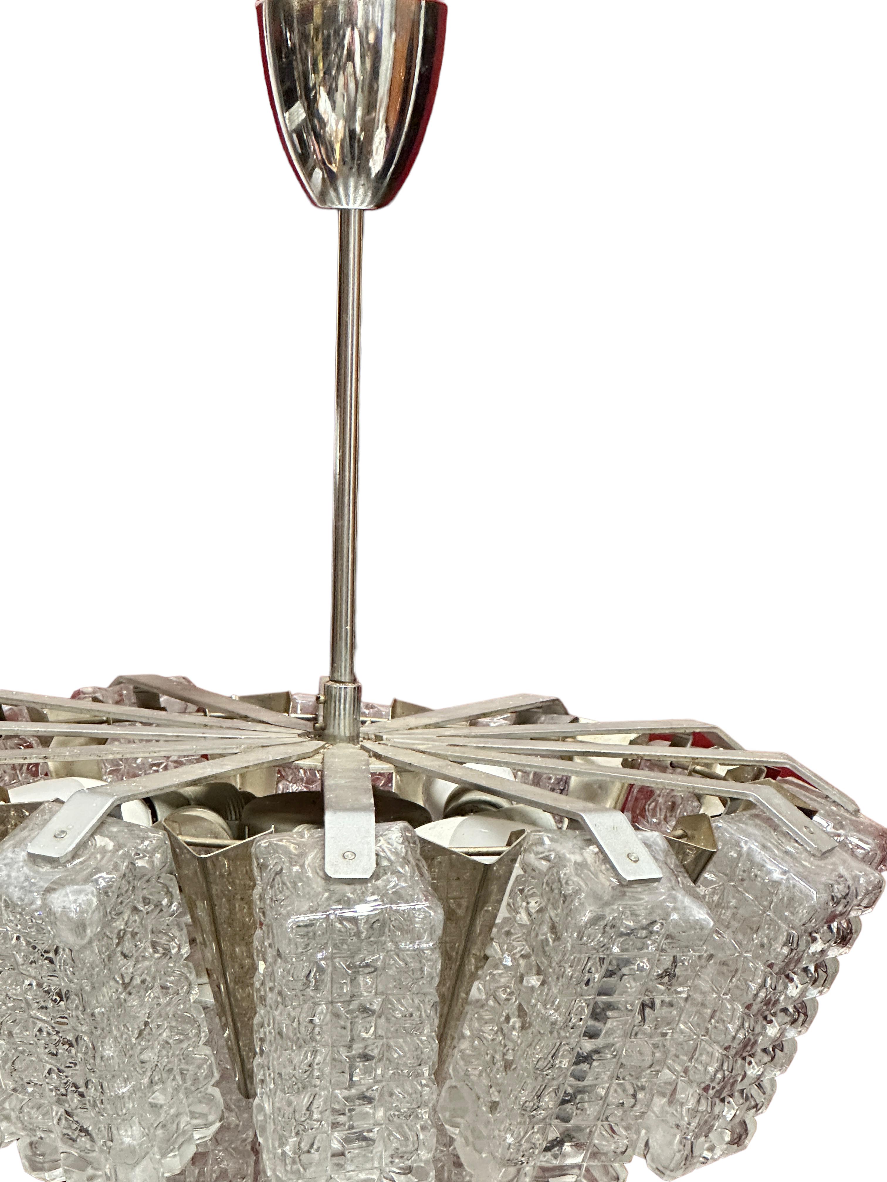Pair of Two Tiered Glass Cube Chandelier by Austrolux, Austria, 1960s For Sale 10