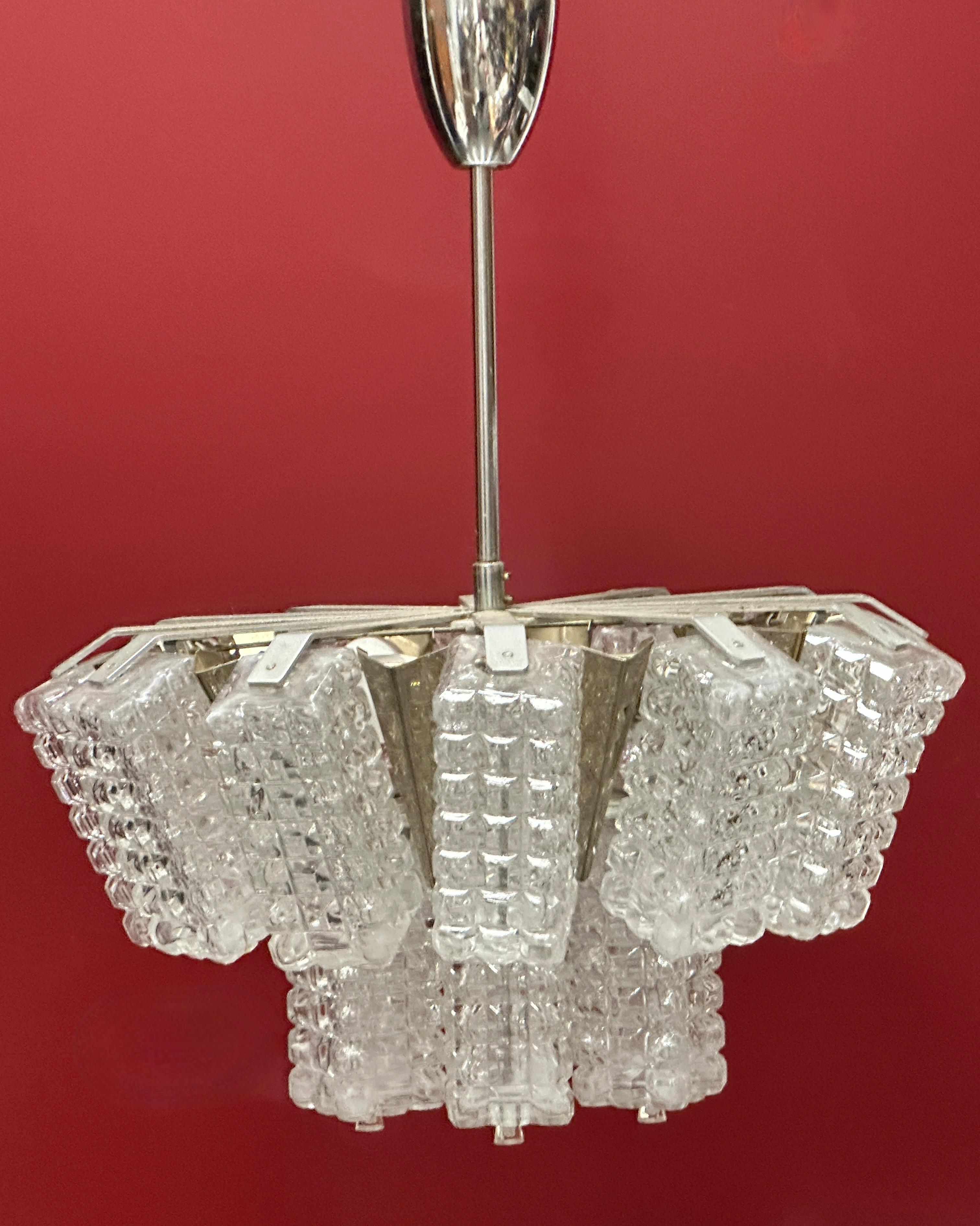 Austrian Pair of Two Tiered Glass Cube Chandelier by Austrolux, Austria, 1960s For Sale