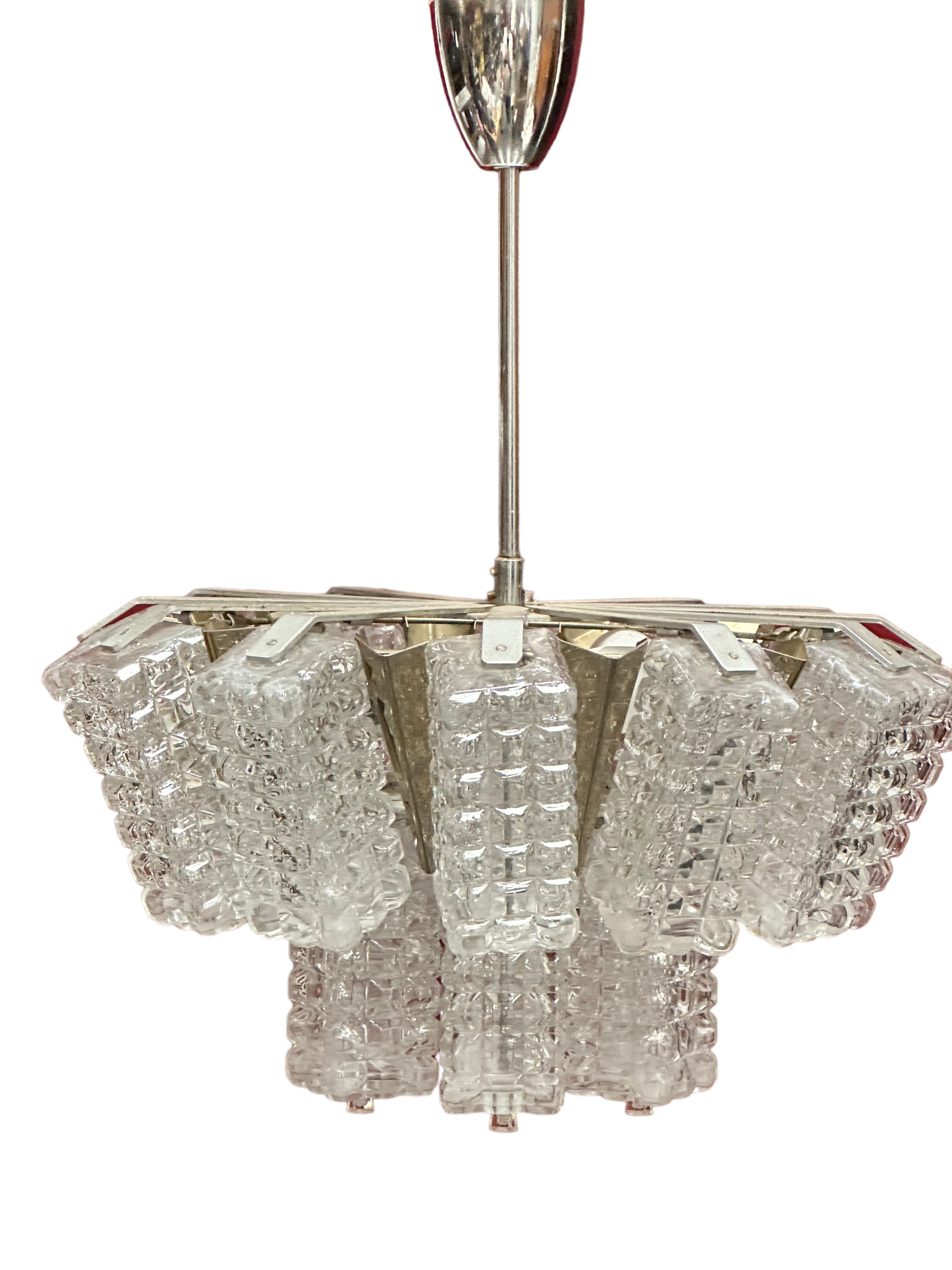 Pair of Two Tiered Glass Cube Chandelier by Austrolux, Austria, 1960s In Good Condition For Sale In Nuernberg, DE