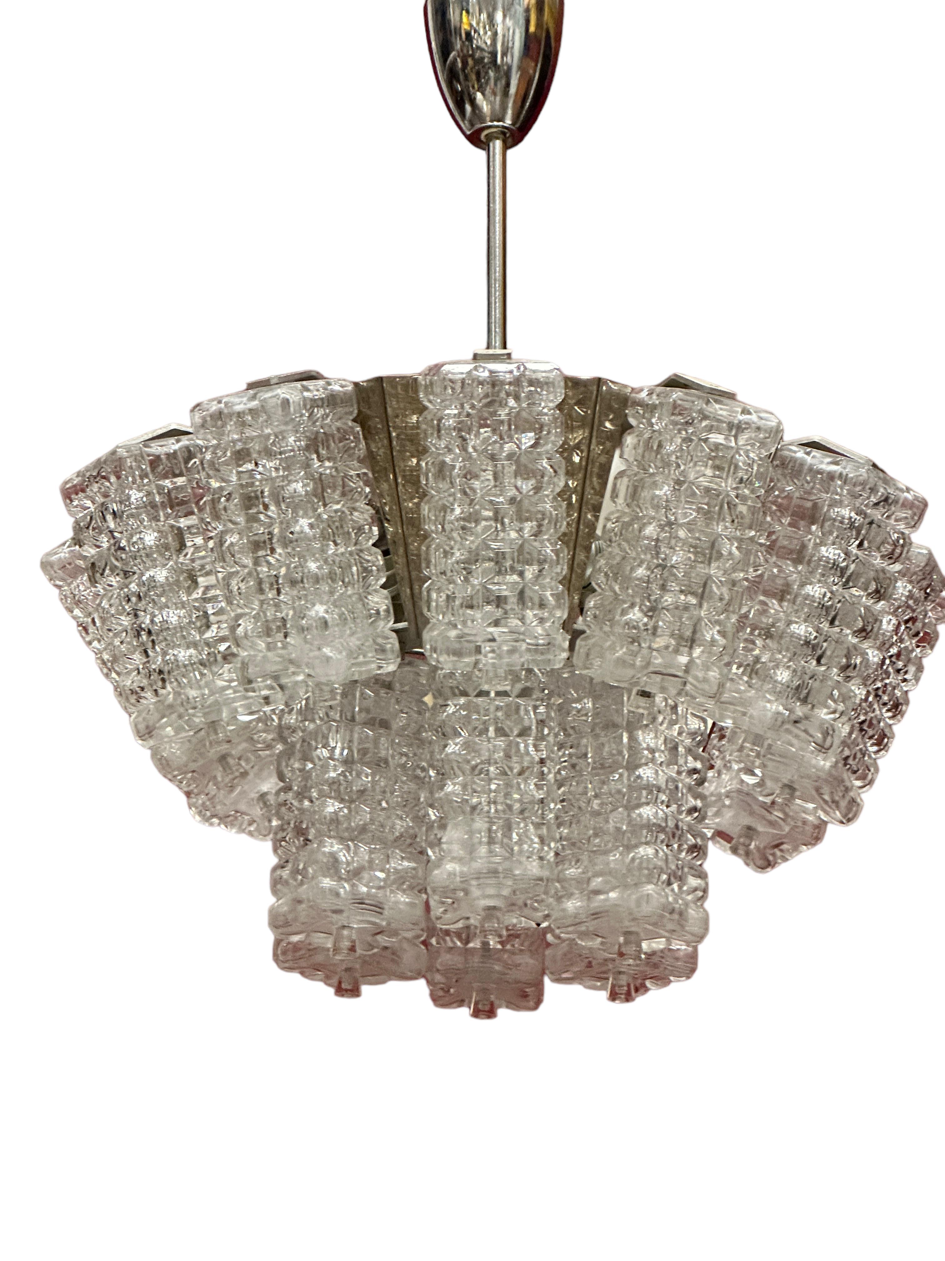 Pair of Two Tiered Glass Cube Chandelier by Austrolux, Austria, 1960s For Sale 1