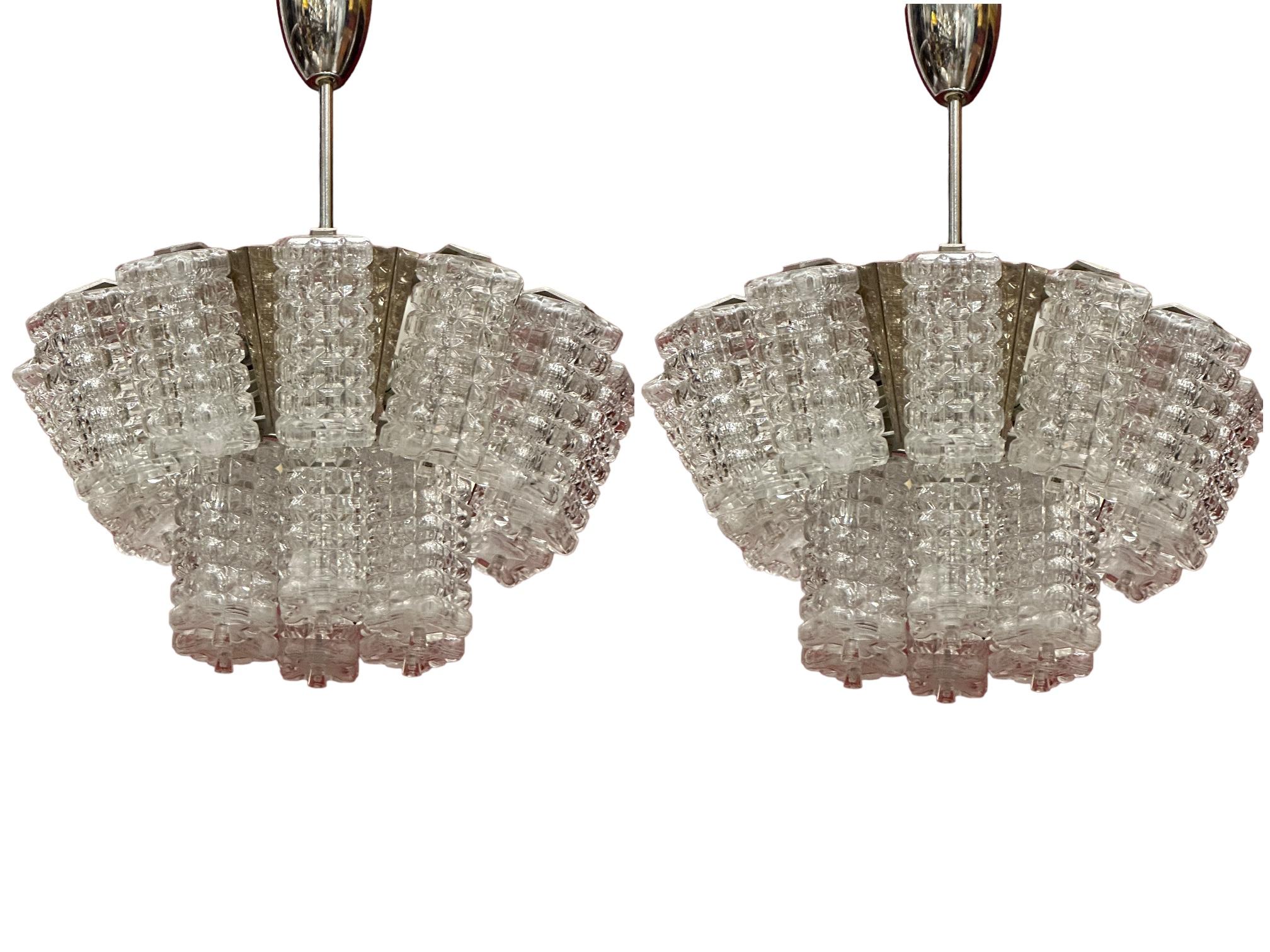 Pair of Two Tiered Glass Cube Chandelier by Austrolux, Austria, 1960s For Sale 2