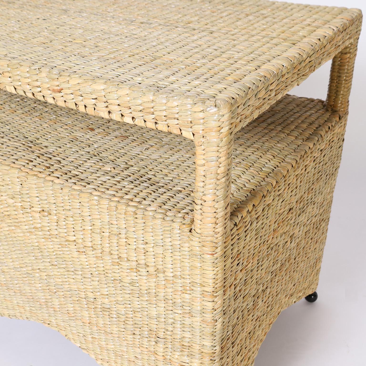 Pair of Two Tiered Wicker Stands from the FS Flores Collection 1