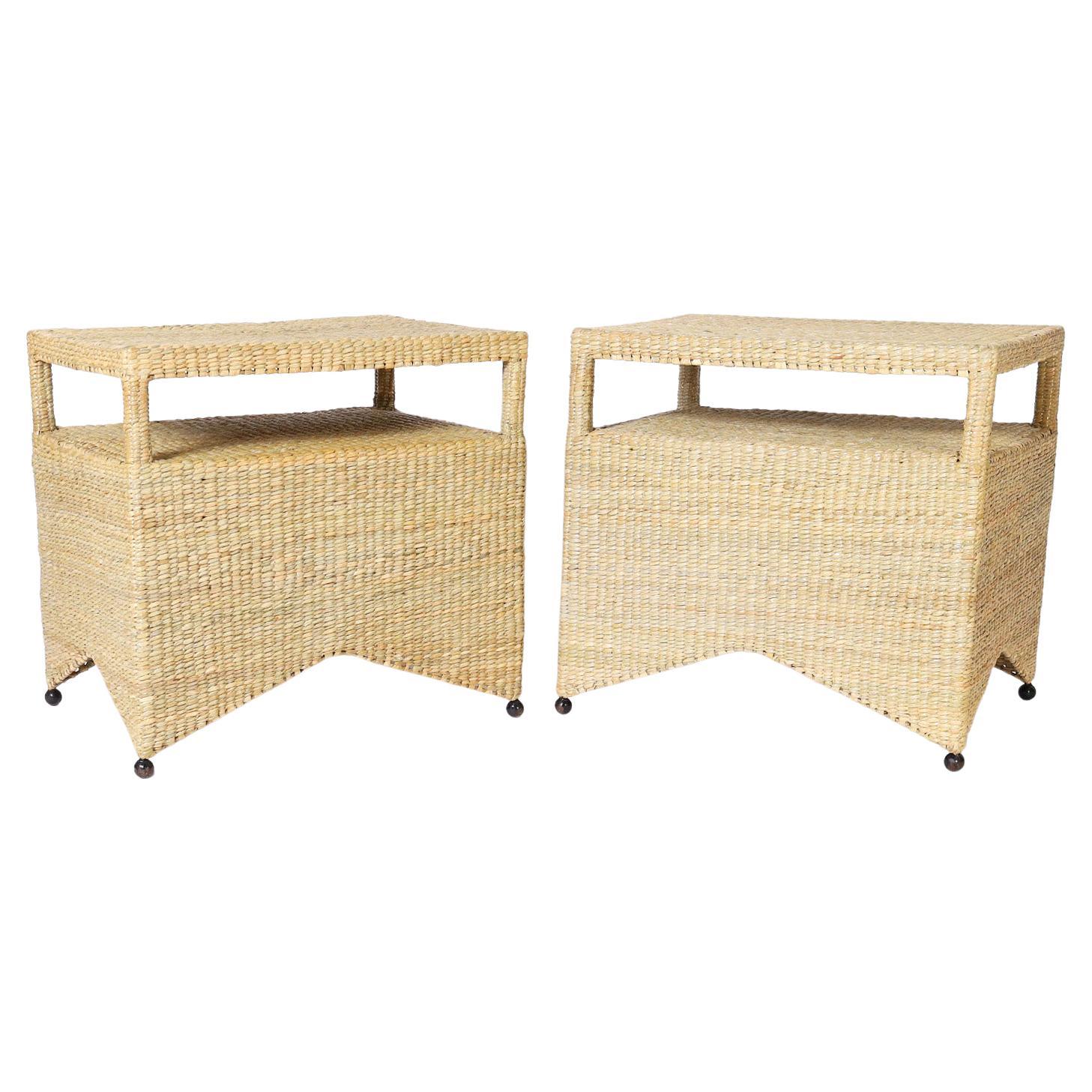 Pair of Two Tiered Wicker Stands from the FS Flores Collection For Sale
