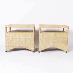 Pair of Two Tiered Wicker Stands or Tables