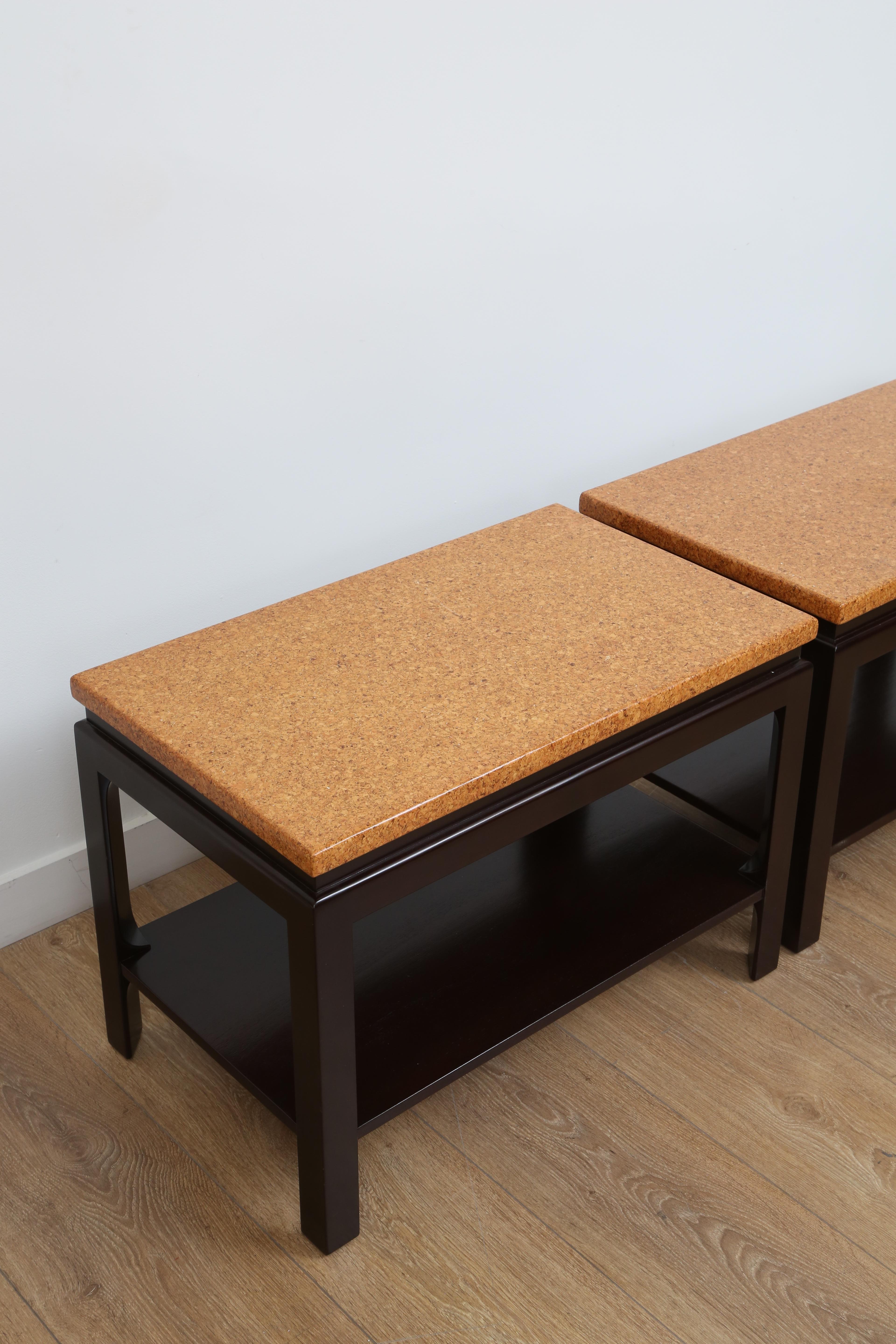 Mid-Century Modern Pair of Two-Tier Cork Top End Tables by Paul Frankl