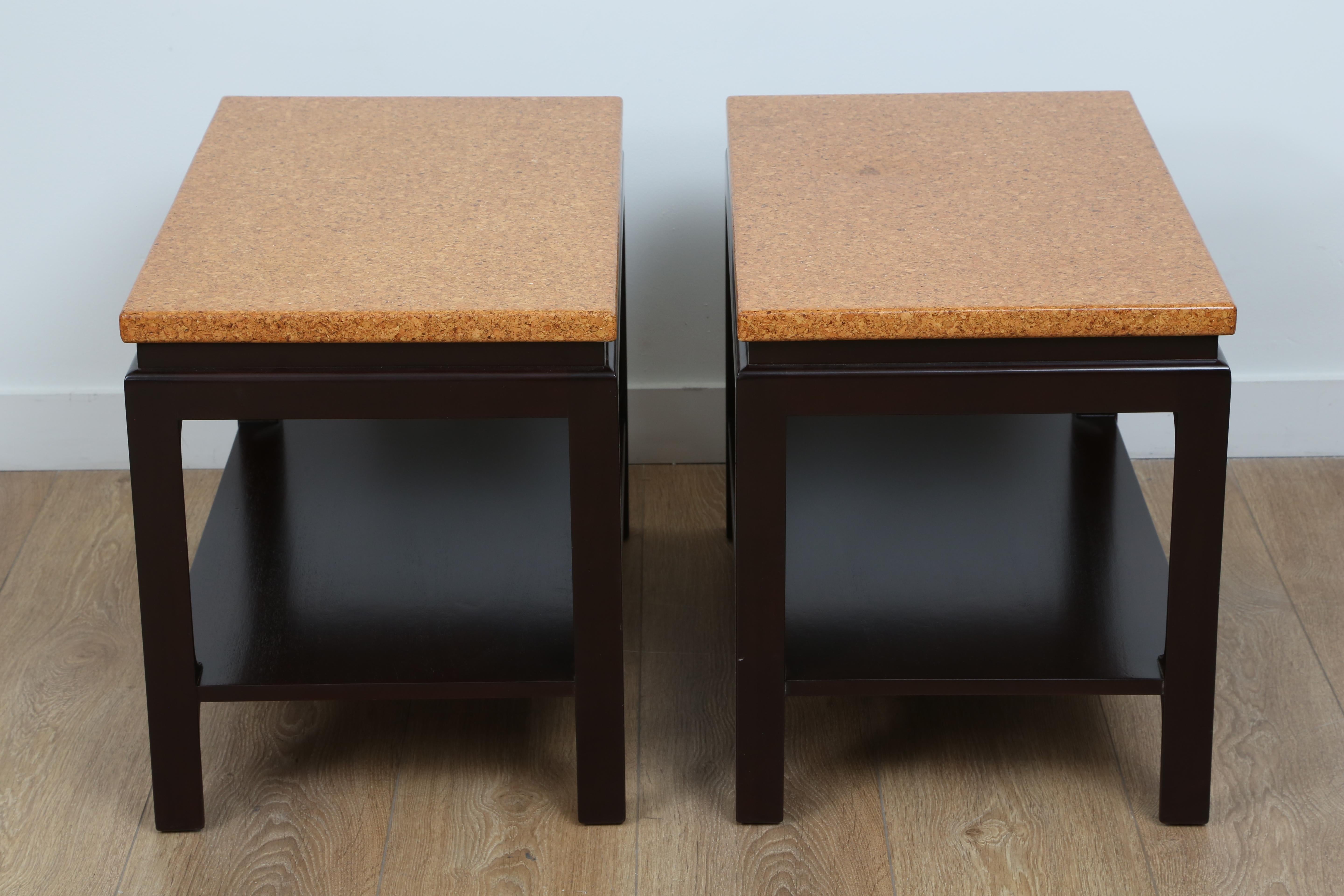 American Pair of Two-Tier Cork Top End Tables by Paul Frankl