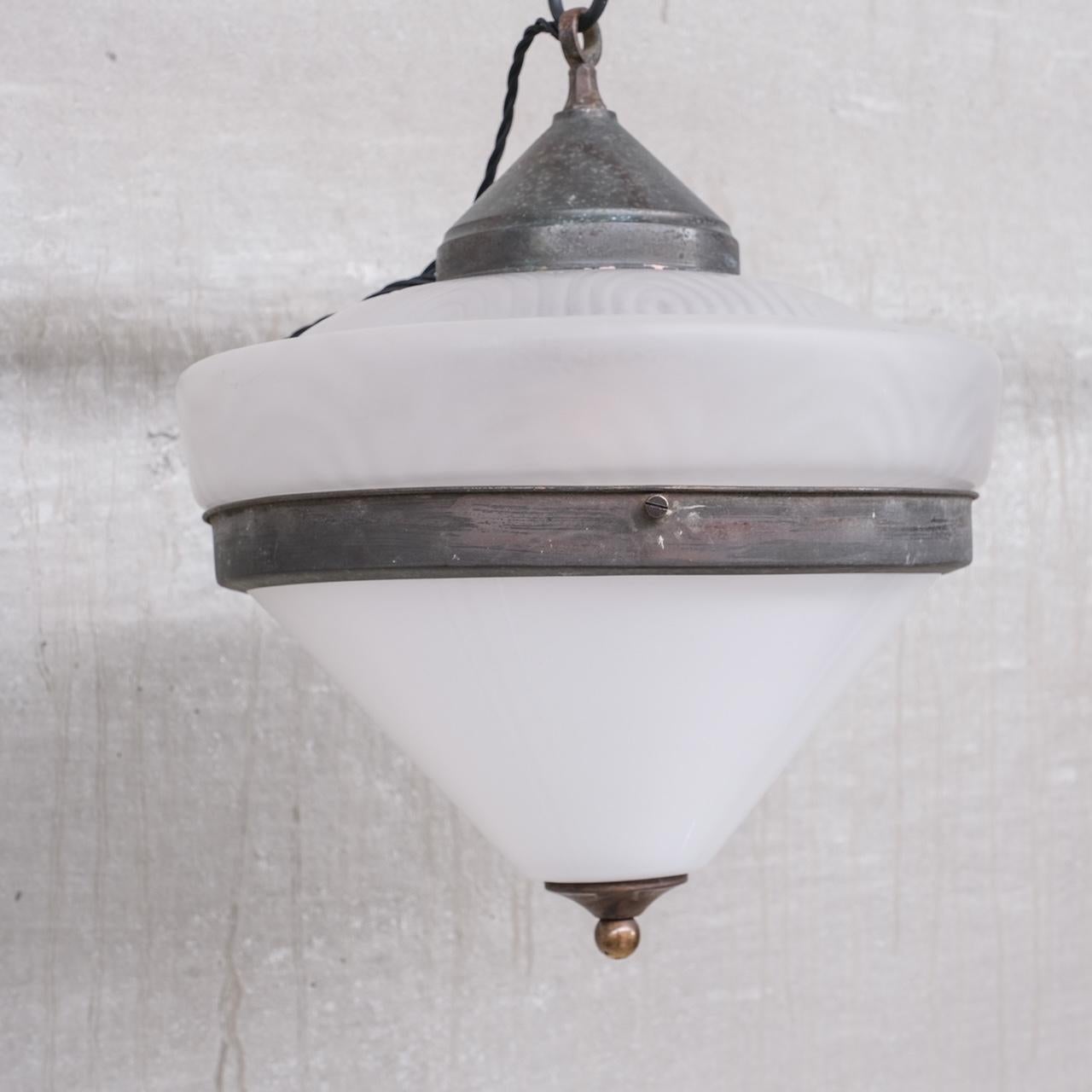 Pair of Two Tone Antique French Pendant Lights In Good Condition For Sale In London, GB