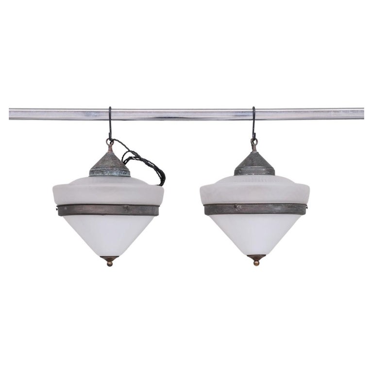 Pair of Two Tone Antique French Pendant Lights For Sale at 1stDibs