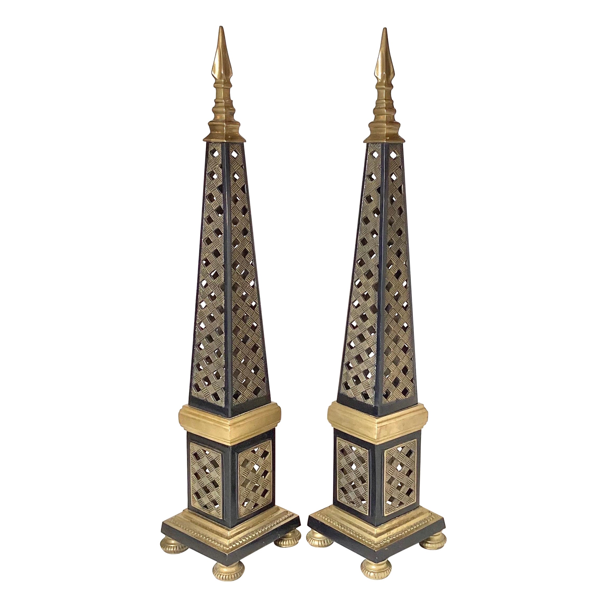 Pair of Two Tone Brass Obelisks