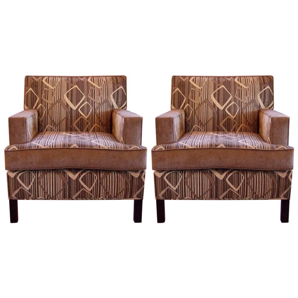 Pair of Two-Tone Chenille Club Chairs