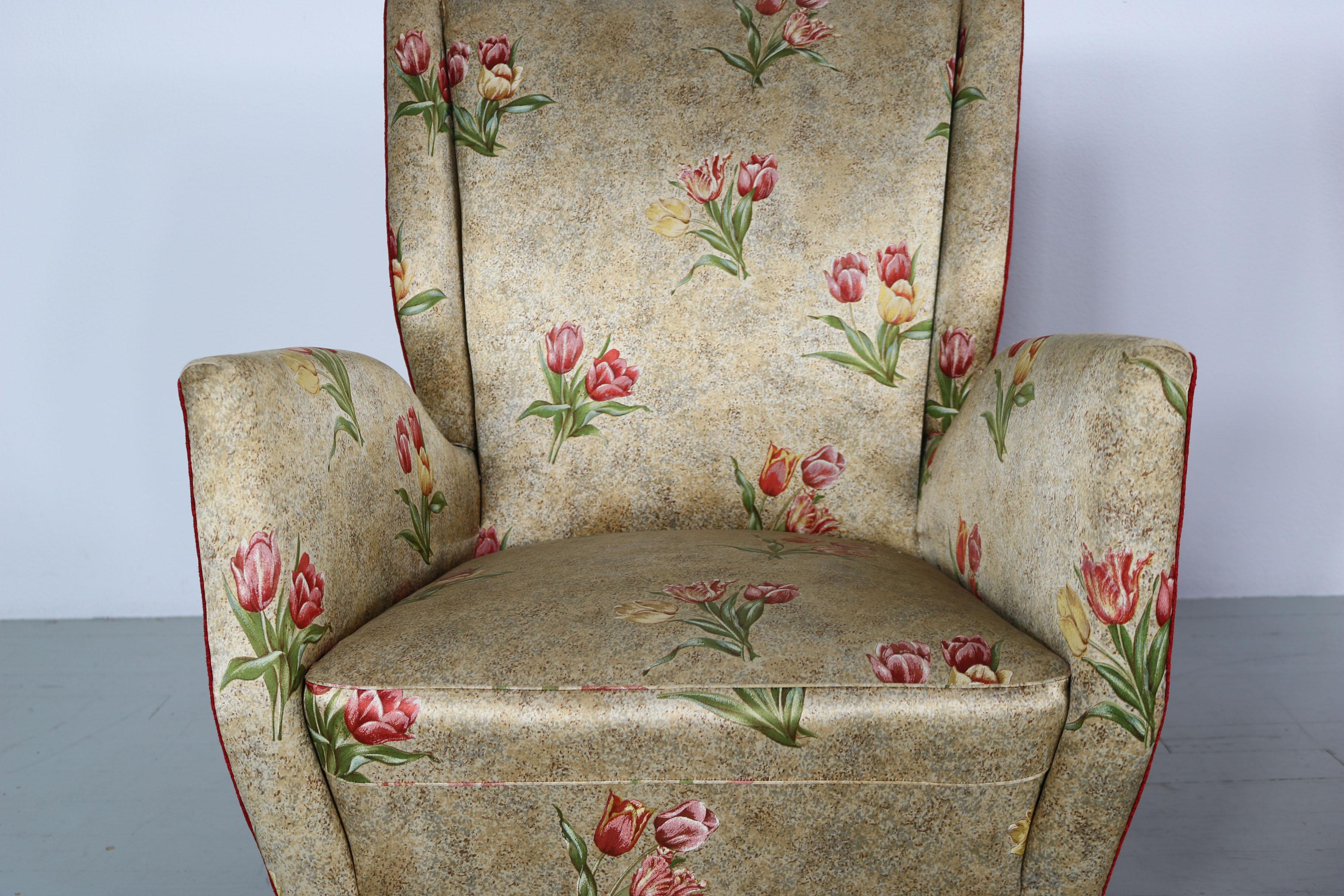 Fabric Pair of Two Tone Italian Armchairs from the, 1950s For Sale