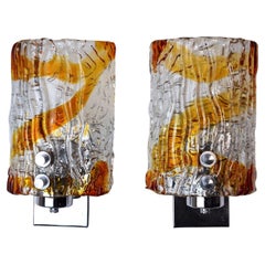 Pair of Two-Tone Murano Mazzega Wall Lamp Italy 1970